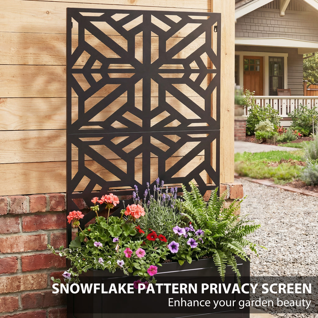 Metal Raised Garden Bed with Trellis for Climbing Plants, Freestanding or Wall Mounted Flower Bed with Privacy Panel
