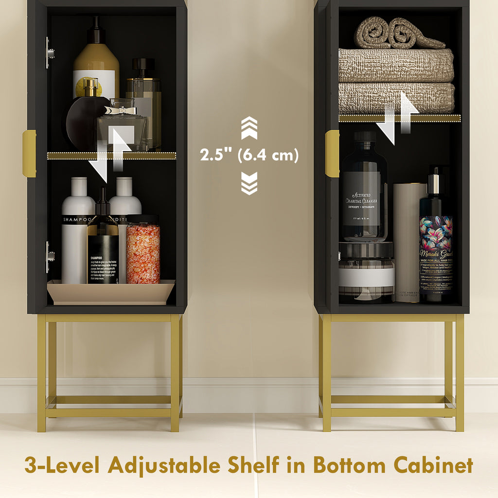 Tall Bathroom Storage Cabinet, Modern Narrow Bathroom Cabinet with Diamond Chevron Pattern and Adjustable Shelf, White