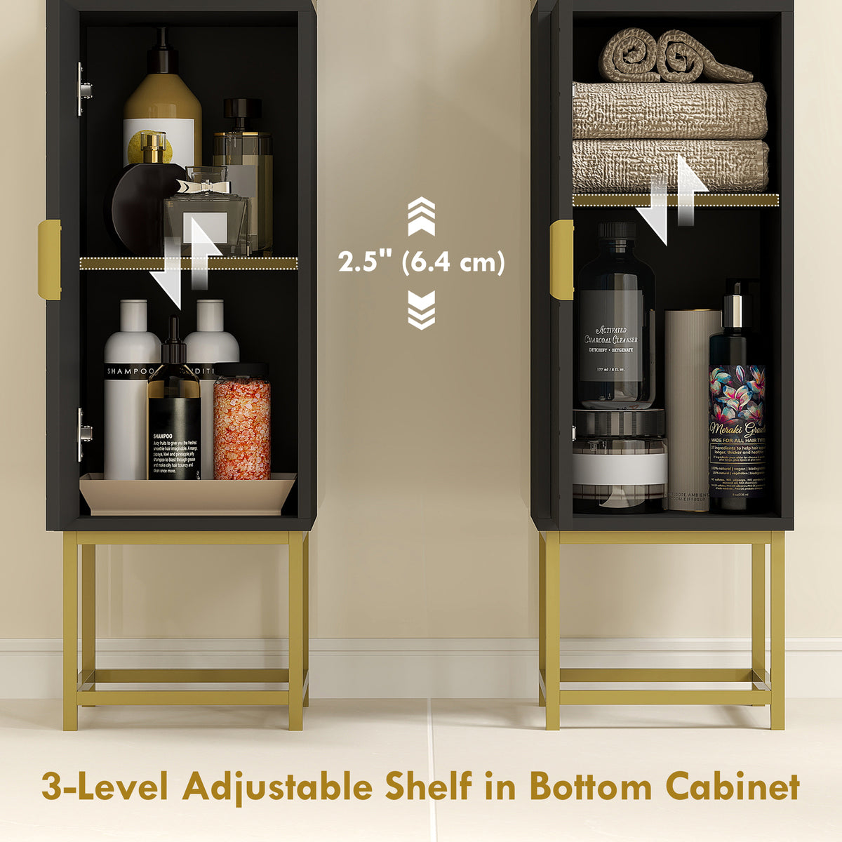 Tall Bathroom Storage Cabinet, Modern Narrow Bathroom Cabinet with Diamond Chevron Pattern and Adjustable Shelf, White