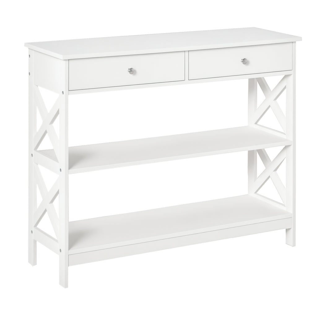 39" Console Table, Narrow Entryway Table with Storage Shelves, Drawers and X Frame for Behind Couch, Living Room, Hallway, Black