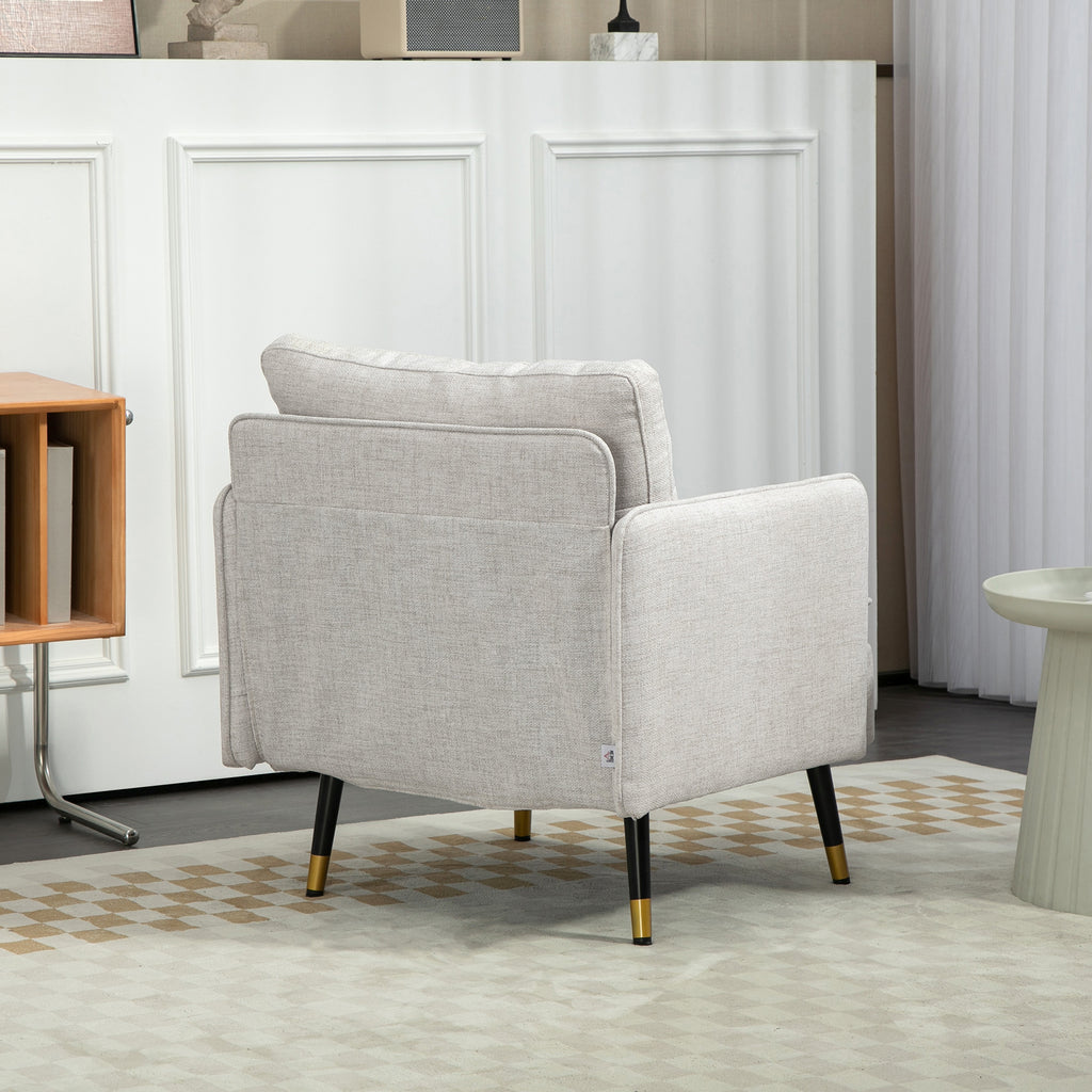 Accent Chair, Upholstered Armchair with Tufted Back Cushion and Steel Legs for Living Room, Bedroom, Cream White
