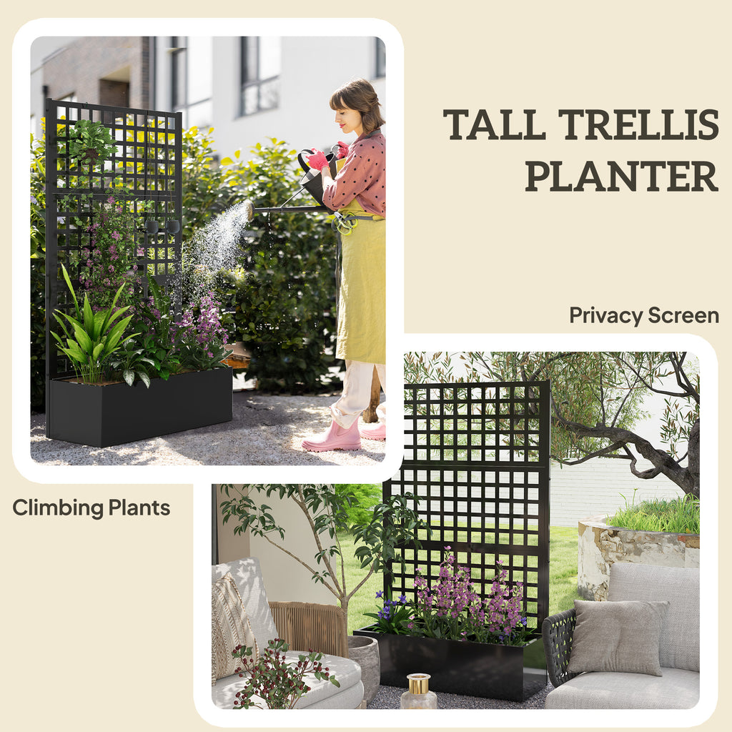 Galvanized Raised Garden Bed Planter Box with Trellis for Climbing Plants, Vegetable, Vines, 35" x 16" x 70", Black