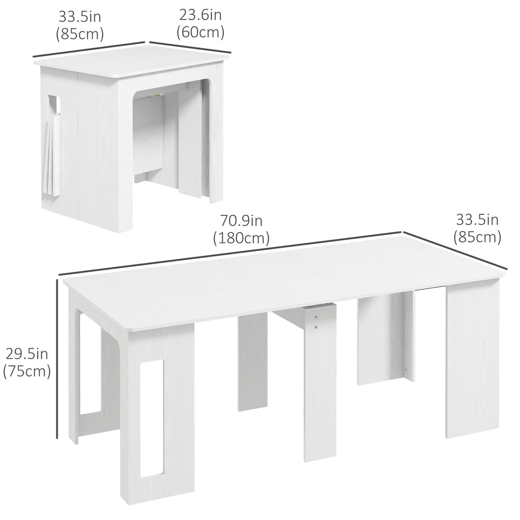 23.6"-70.9" Extendable Dining Table for 6-8 People, Space-Saving Rectangular Kitchen Table for Small Spaces, Dining Room, Kitchen, Living Room, White