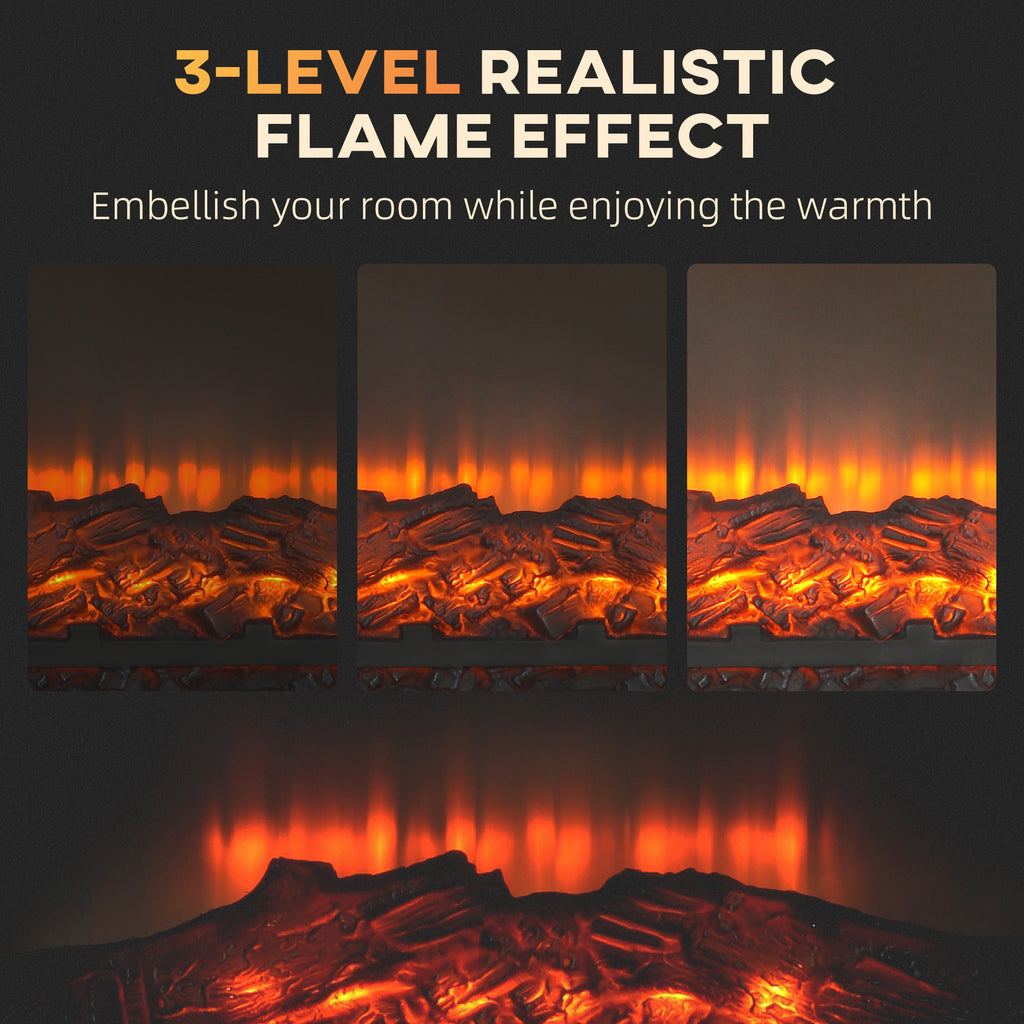 Electric Fireplace with Mantel, Freestanding Heater Corner Firebox with Log Hearth and Remote Control, 1400W, Brown