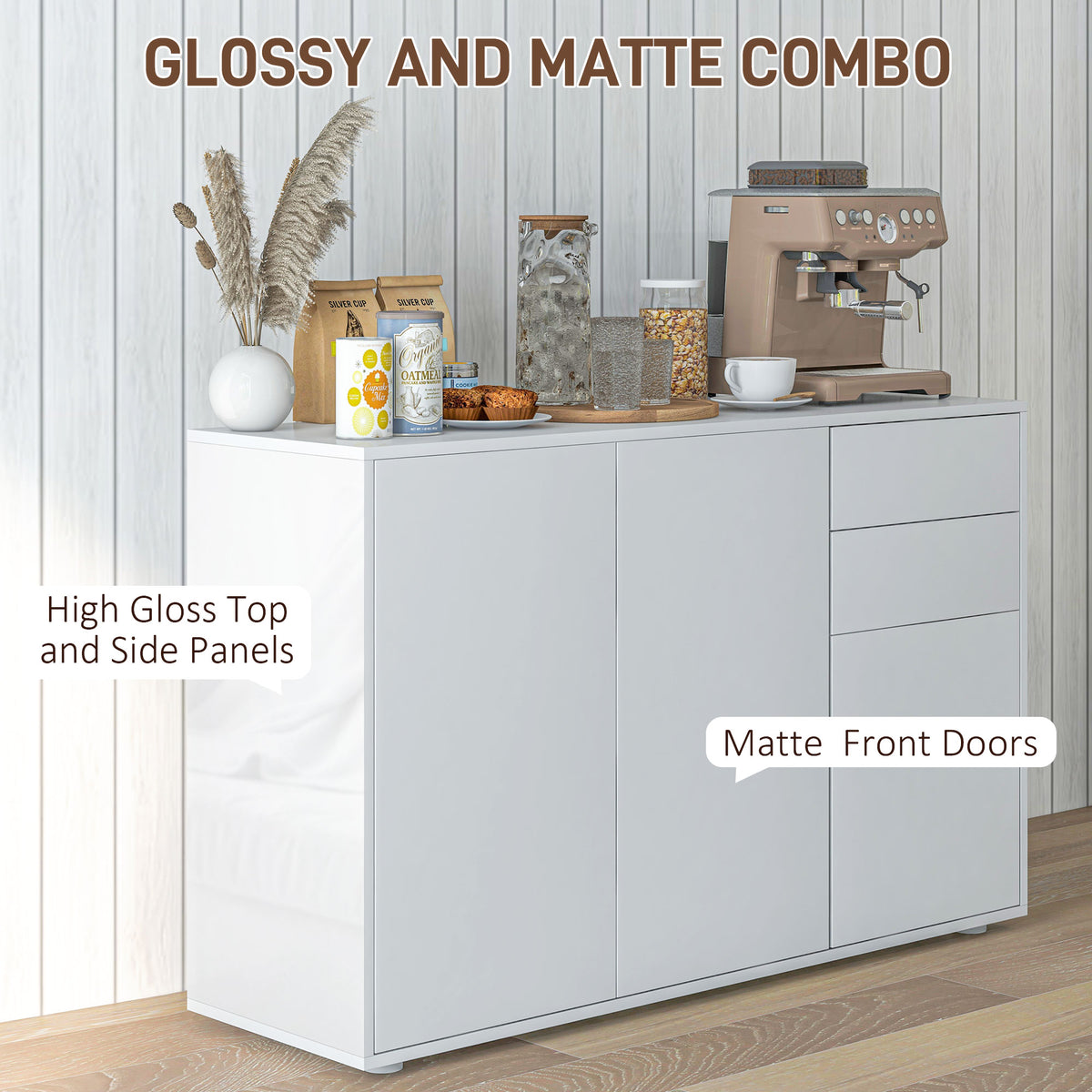 Kitchen Sideboard Storage Cabinet, Modern Coffee Bar with Push-Open Design and 2 Drawers for Living Room, Black