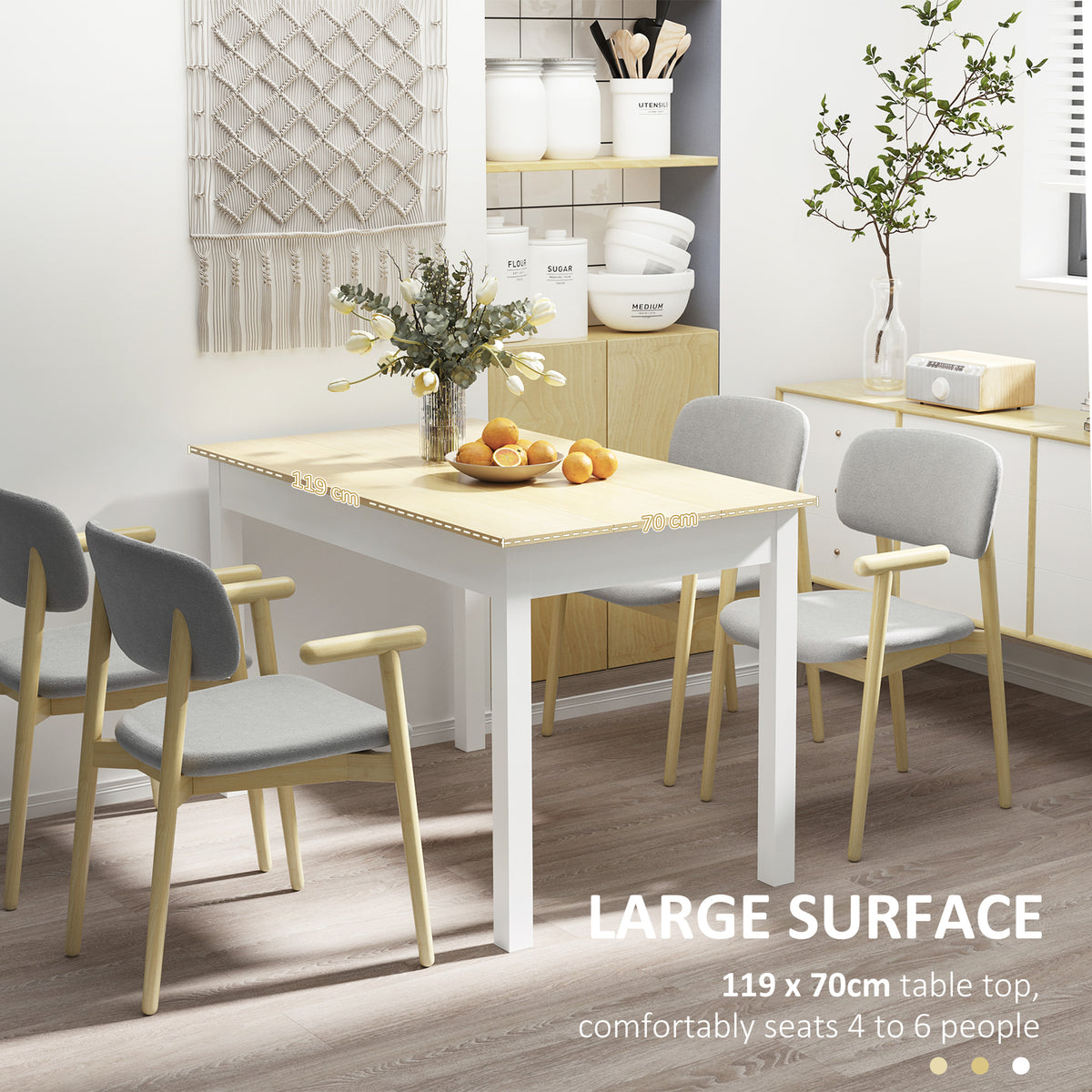 Kitchen Table, Dining Table for 4 to 6 People, 46.9" W x 27.6" D x 29.5" H, Oak