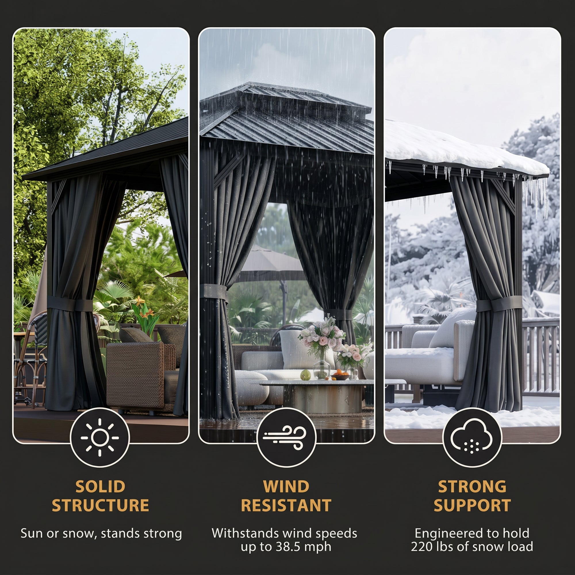 10' x 12' Hardtop Gazebo, Sun Shelter with Double Tier Metal Roof, Mosquito Netting, and Hanging Hook, Light Grey