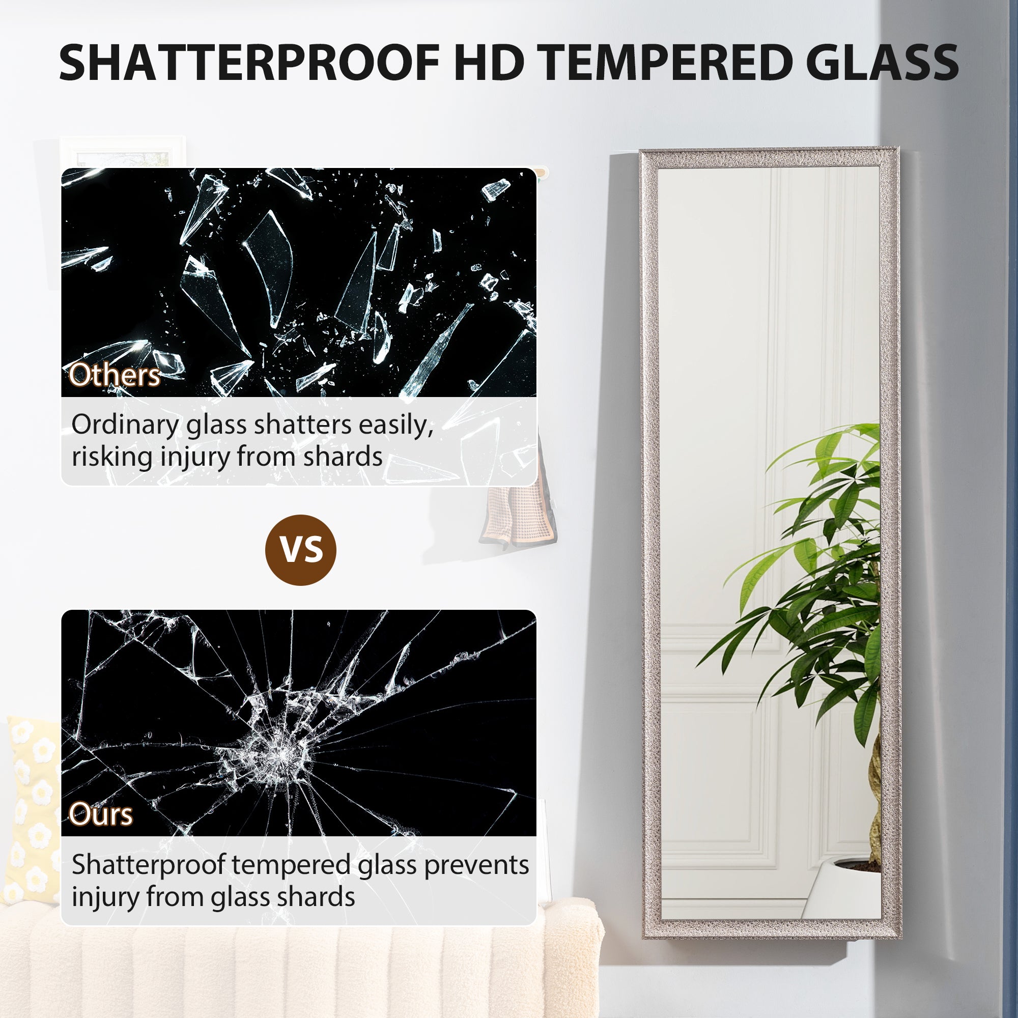 64" x 21" ምሉእ ቁመት ርእሲ መስተዋት ምስ ፍሬም፣ ናጻ ደው ዝብል፣ ኣብ መንደቕ ዝተሰቕለ ወይ ዝተደገፈ፣ ጉንሜታል ሲልቨር