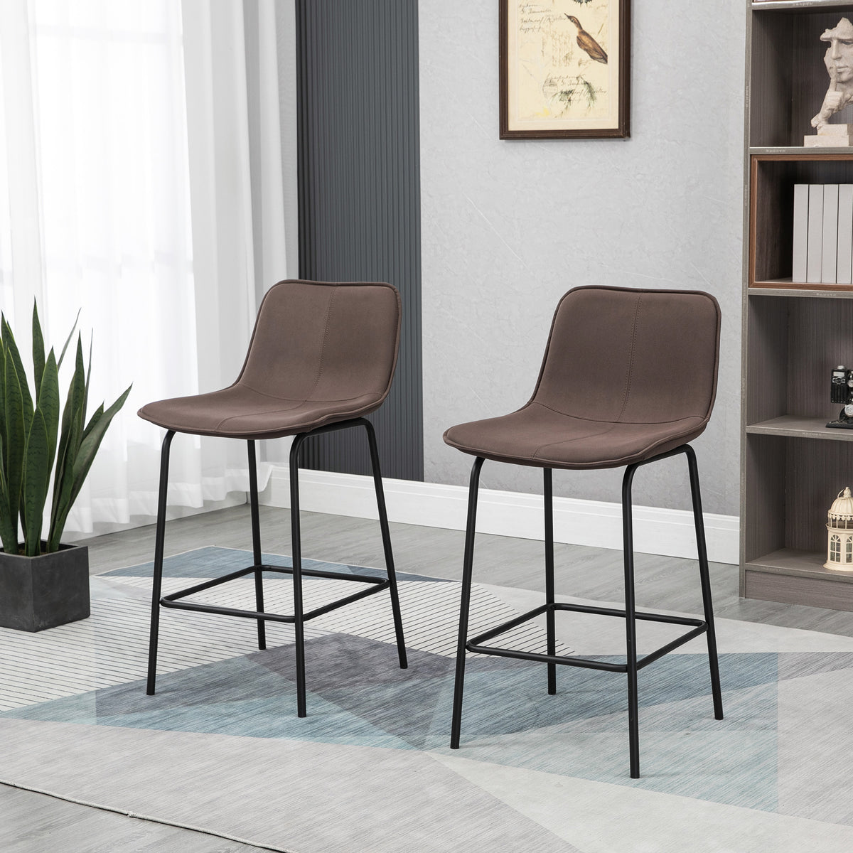 Bar Stools Set of 2, Upholstered Counter Height Bar Chairs, 26" (66 cm) Kitchen Stools with Steel Legs for Dining Area, Kitchen Aisle, Coffee