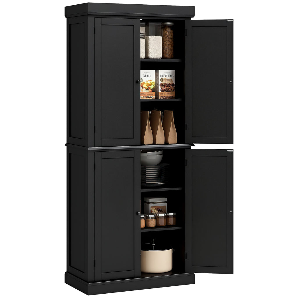 72.5" Freestanding Kitchen Pantry Cabinet with 4 Doors, Black