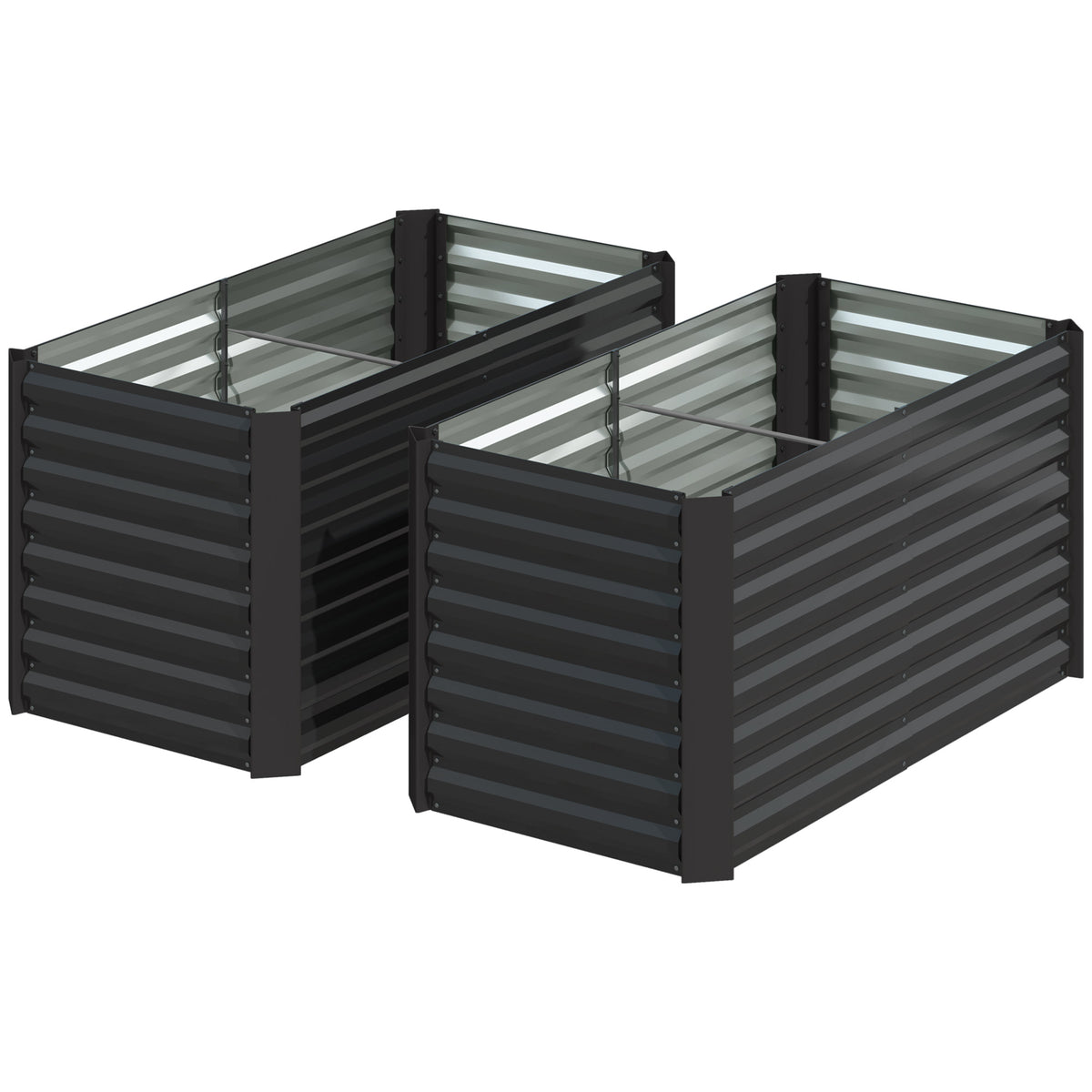 Set of 2 Galvanized Metal Planters for Outdoor Plants, 4' x 2' x 2' Raised Garden Bed, Dark Grey