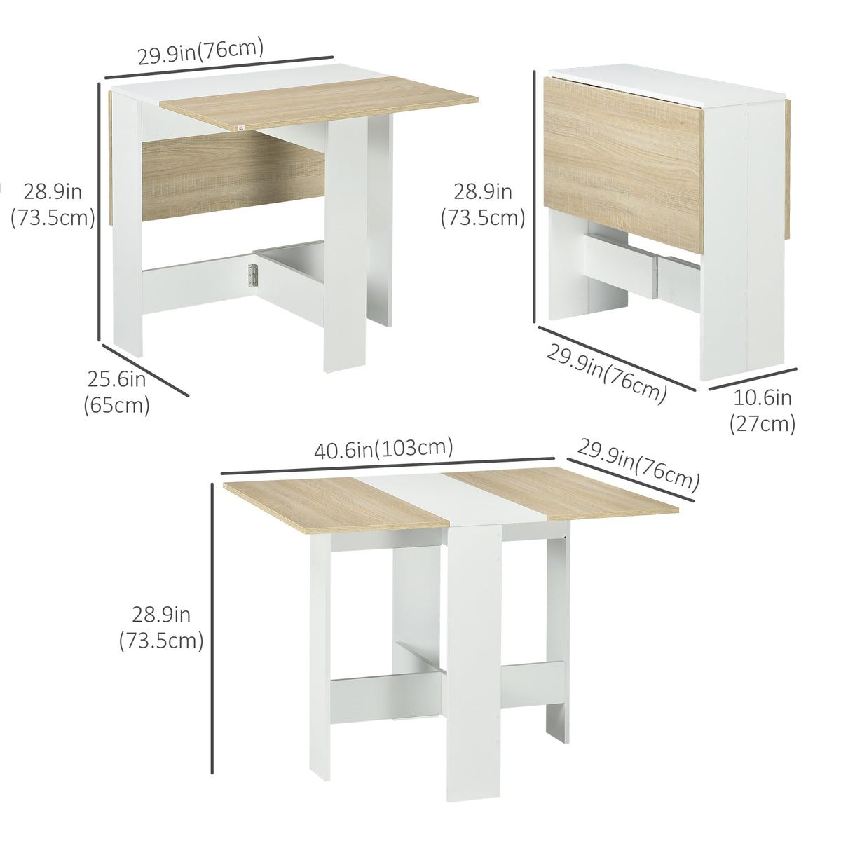 Drop Leaf Dining Table Wood Folding Table Multi-Use Side Table Dining Desk Space Saving Table, White/Oak