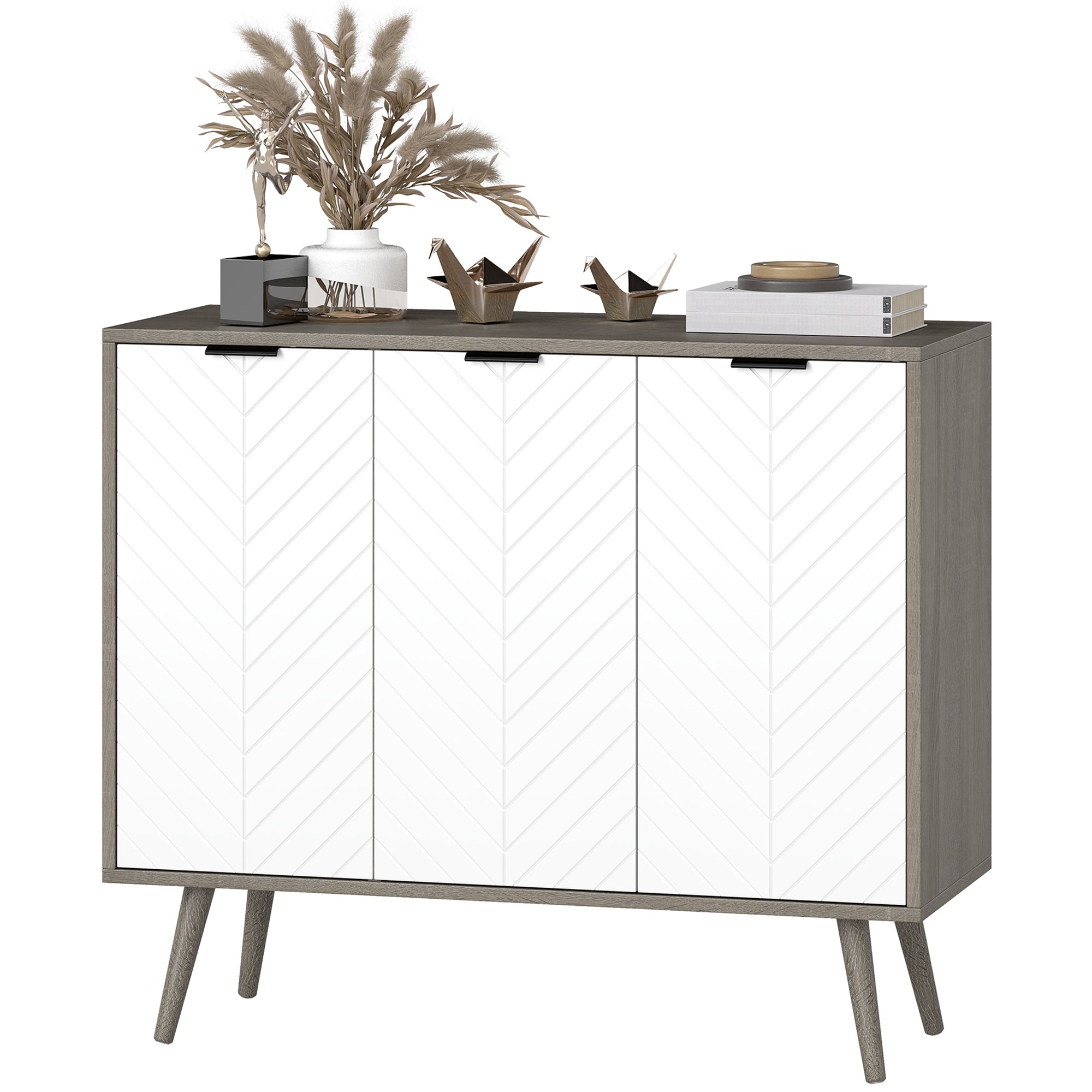 Modern Sideboard and Buffet, Dining Room Cabinet with Adjustable Shelves and 4 Doors, Black