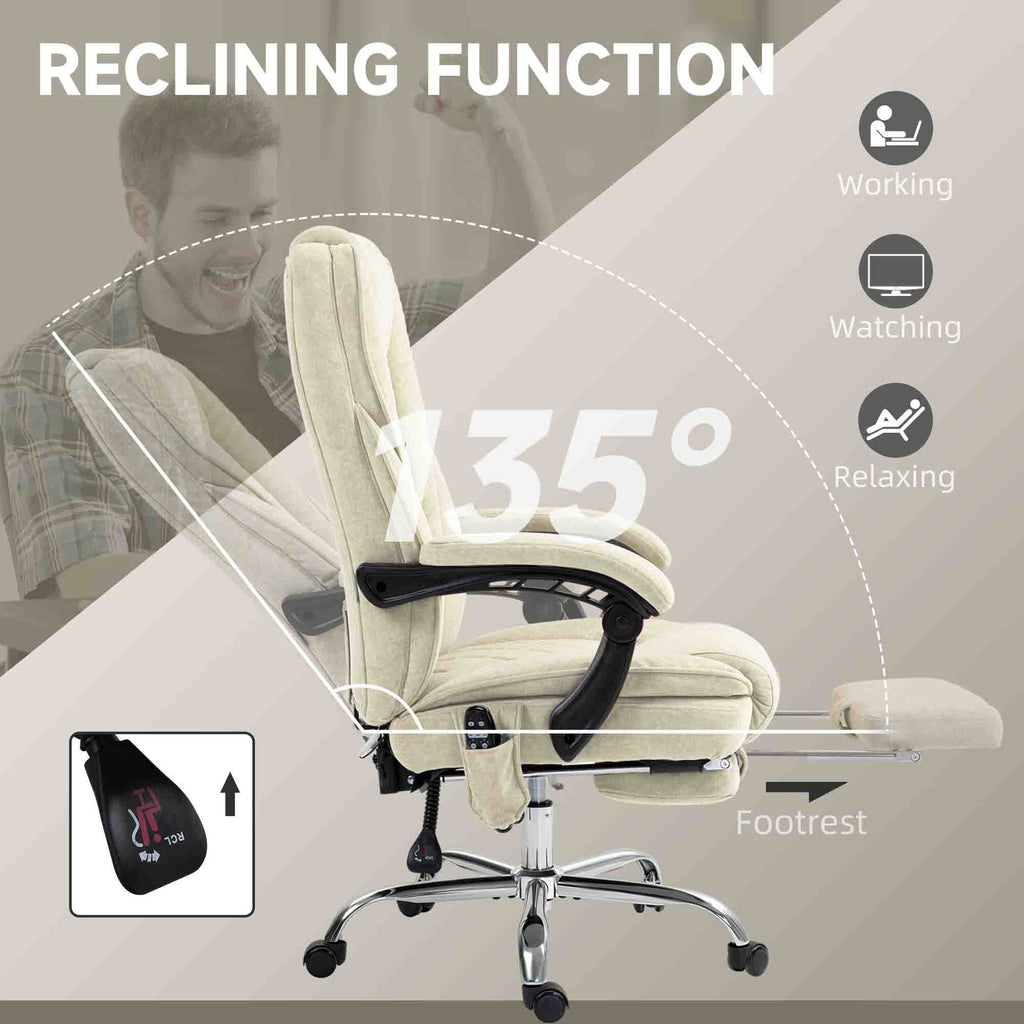 Massage Office Chair, Reclining Computer Chair with Adjustable Height and Footrest, Beige