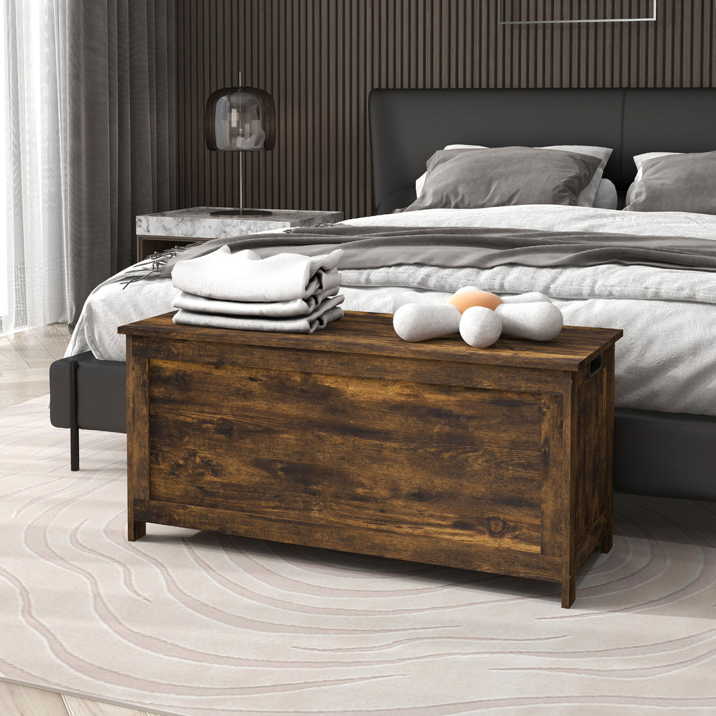 Storage Trunk with 2 Safety Hinges, Modern Entryway Bench with Side Handles, Storage Chest for Living Room, Rustic Brown