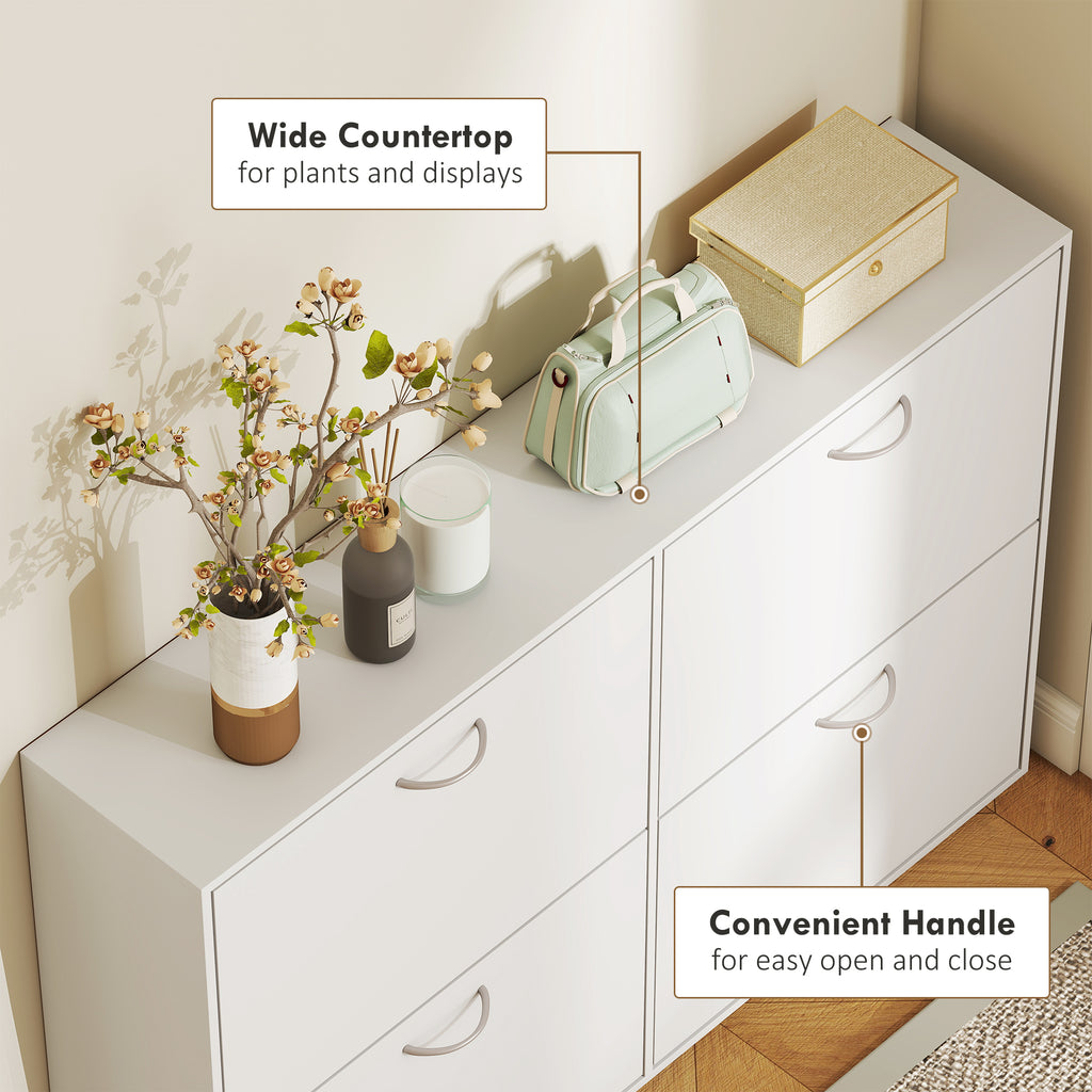 Flip Down Shoe Rack, Multi Cabinet, Wooden Shoe Shelf, Entryway, 4 Drawer Organizer, Freestanding Unit, White