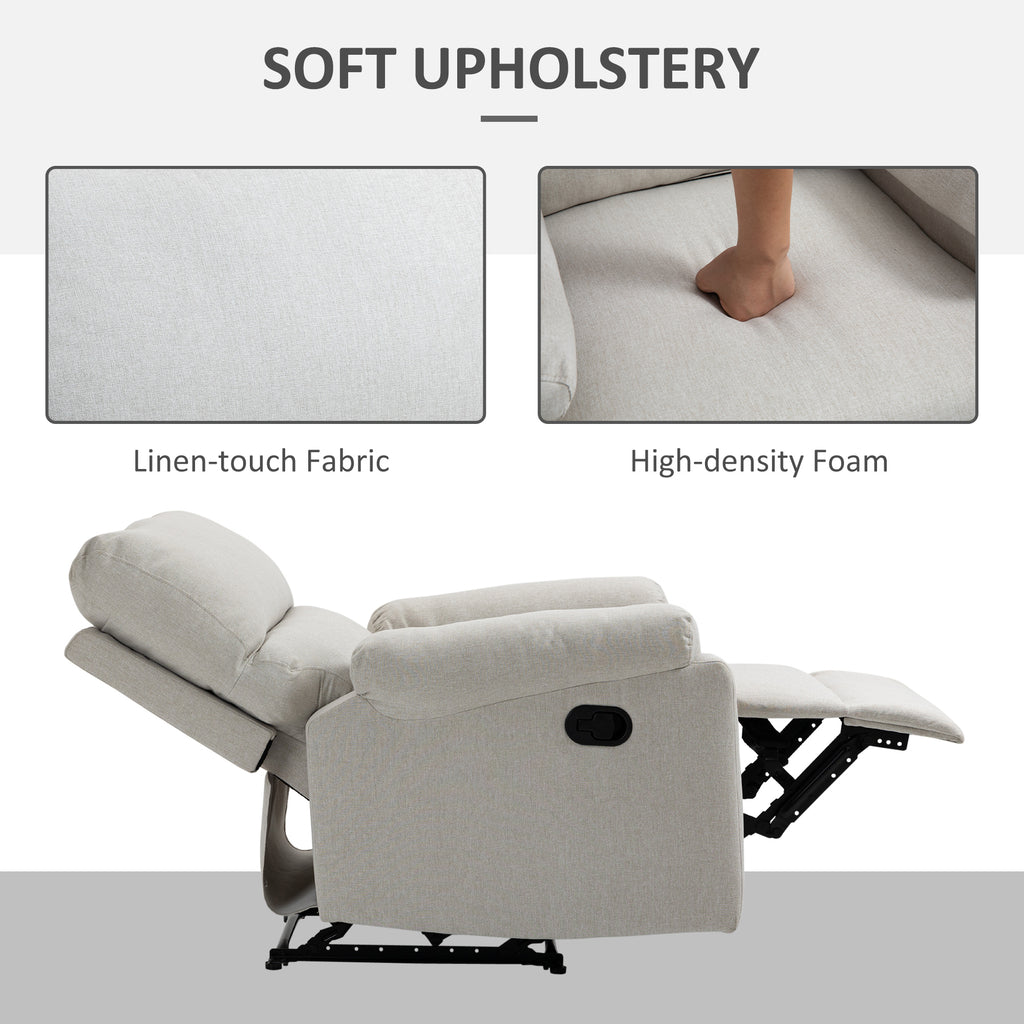 Recliner Chair, Manual Reclining Chair with Footrest, Padded Seat for Living Room, Bedroom, Study, Cream White