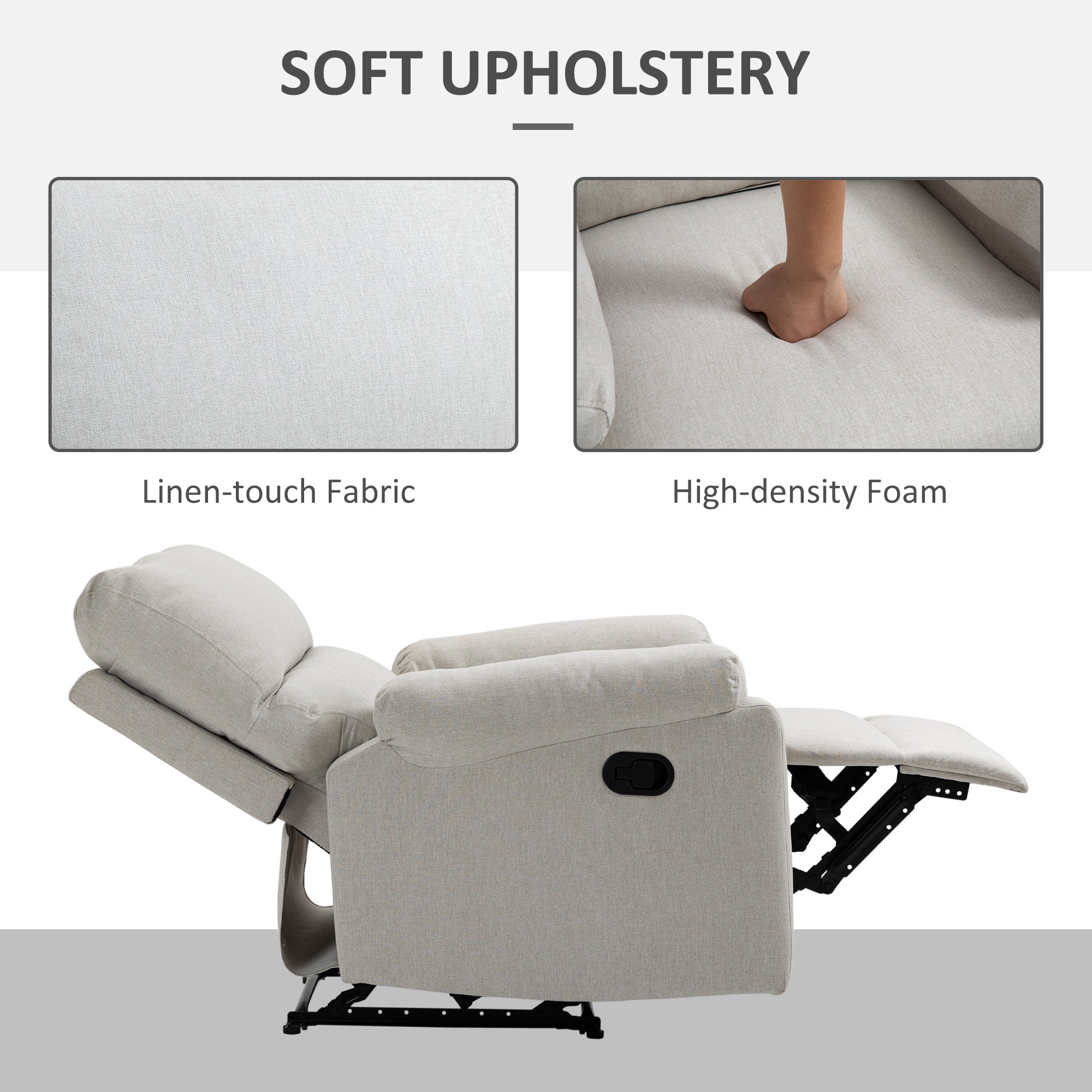 Recliner Chair, Manual Reclining Chair with Footrest, Padded Seat for Living Room, Bedroom, Study, Cream White