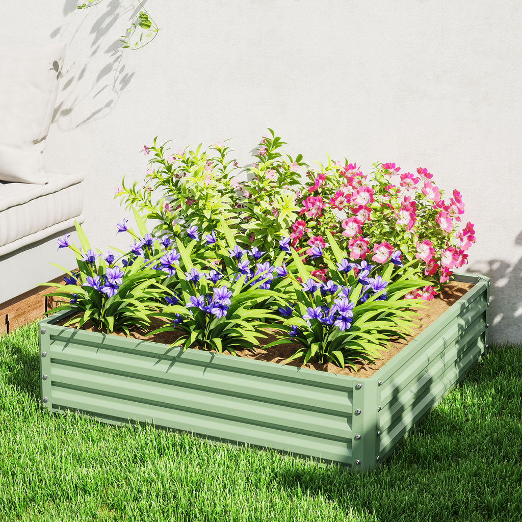 4' x 4' x 1' Raised Garden Bed Galvanized Steel Planter Box for Vegetables, Flowers, Herbs, Light Grey