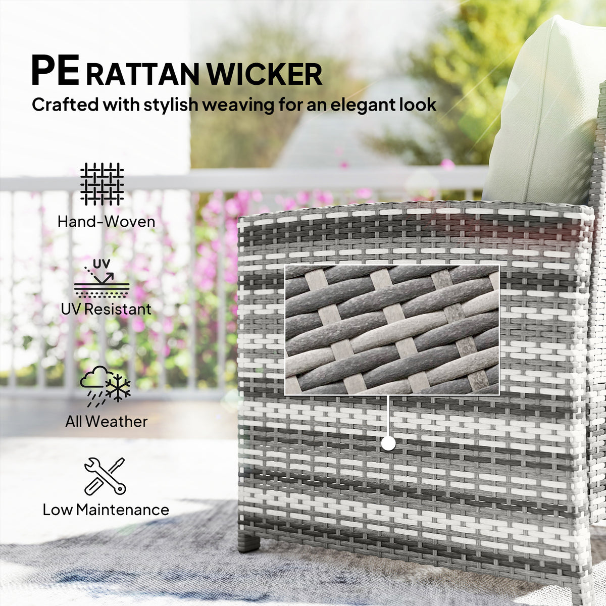 5 Piece Patio Furniture Set, Wicker Patio Chairs with Ottomans, 2-Tier Glass Coffee Table and Cushions, Brown/Cream