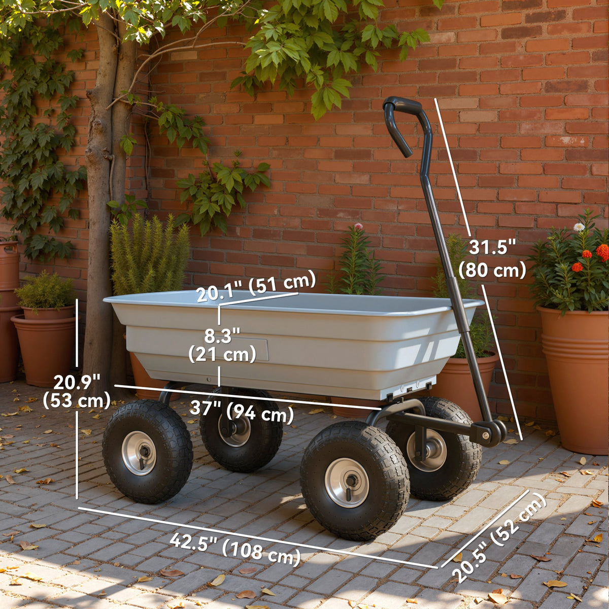 Steel Garden Cart with Handle and 10" Pneumatic Tires, Utility Wagon Cart for Garden, Patio, Lawn, 551 lbs Capacity