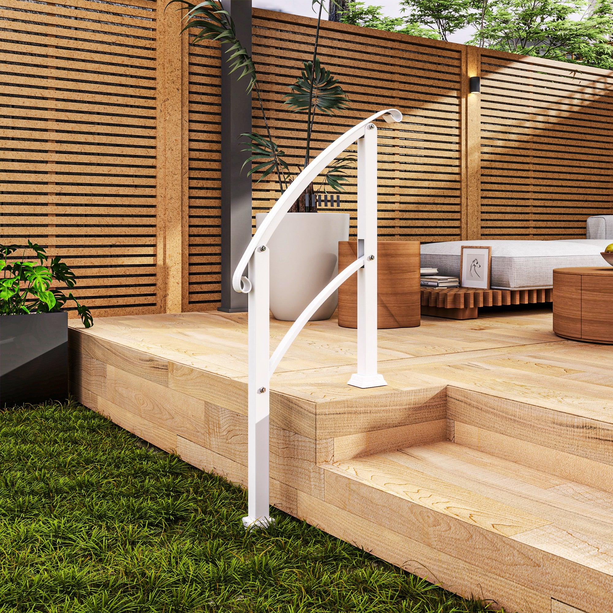 1-3 Step Handrails for Outdoor Steps, Porch Deck Railing, Metal Outdoor Stair Railing with Installation Kit, Black