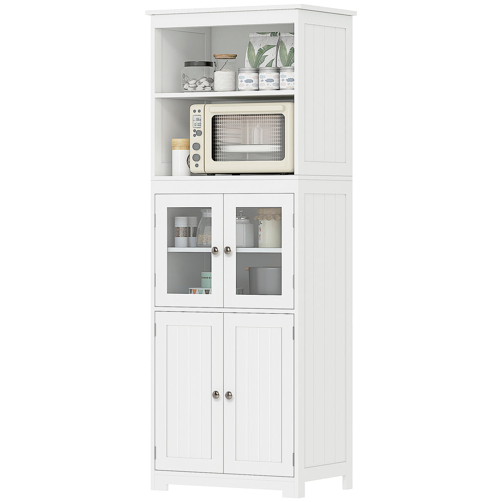 63" Small Buffet with Hutch, 4-Door Kitchen Pantry, Freestanding Storage Cabinet with Adjustable Shelf for Dining Room, Living Room, White