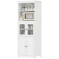 63" Small Buffet with Hutch, 4-Door Kitchen Pantry, Freestanding Storage Cabinet with Adjustable Shelf for Dining Room, Living Room, White