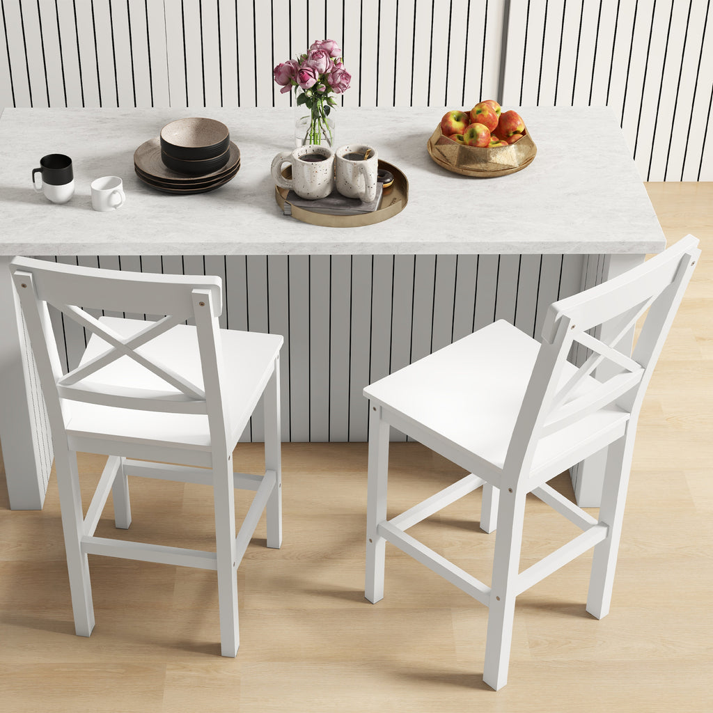 Counter Height Stools Set of 2, Farmhouse Bar Stools with Backs, Solid Wood Counter Stools for Kitchen Island