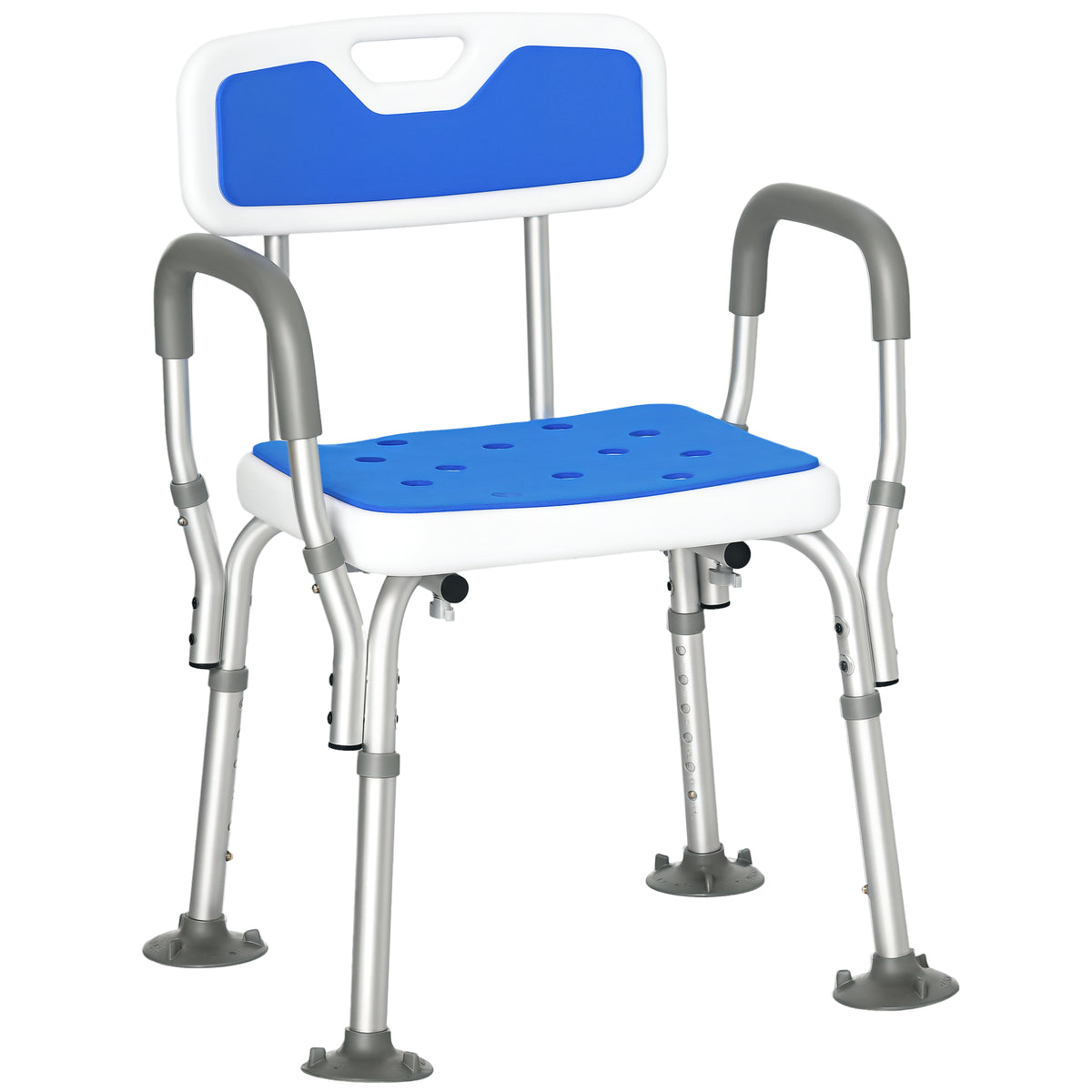 Adjustable Shower Chair with Arms and Back, Bath Chair with Regular Seat, Anti-slip Shower Bench for Seniors and Disabled, Tool-Free Assembly, 300lbs, Blue