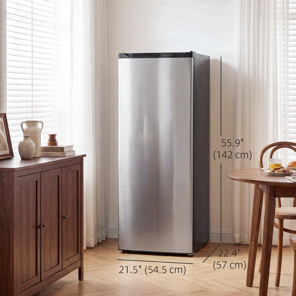 7.0 Cu.Ft Upright Freezer, Compact Stand Up Freezer with 6 Adjustable Shelves, Reversible Door for Home Office, Silver