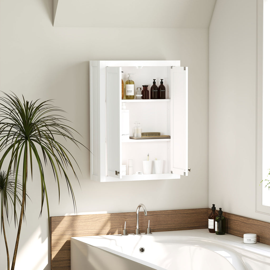 Bathroom Cabinet Wall Mounted, Modern Bathroom Wall Cabinet with 2 Doors and 2 Adjustable Shelves, White