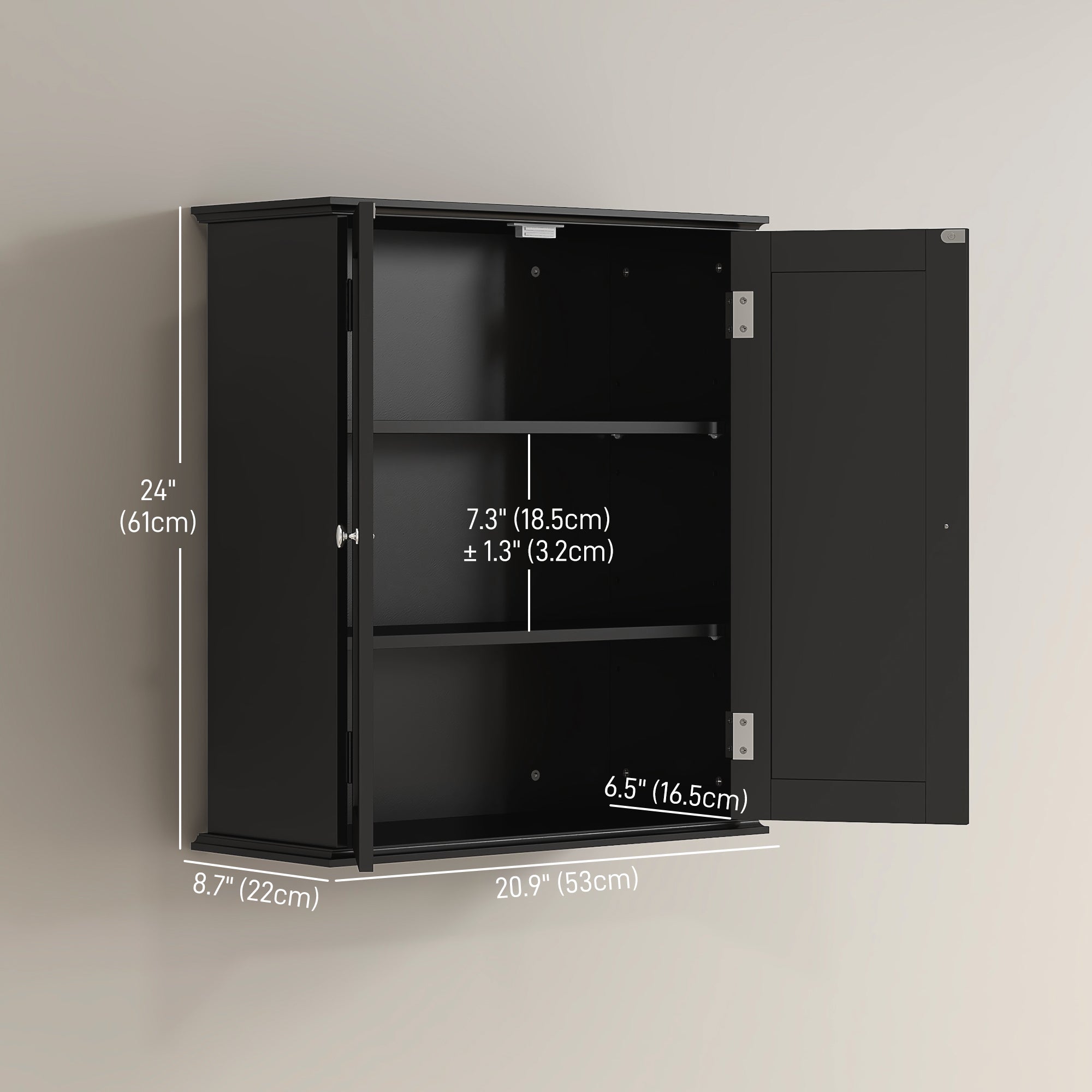 Bathroom Medicine Cabinet, Wall Cabinet with 2 Doors and Adjustable Shelf, Space Saver Over Toilet Cabinet