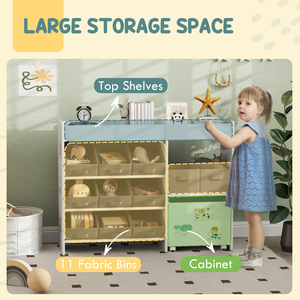 Qaba Toy Storage Organizer with 11 Non-Woven Fabric Boxes, Storage Cabinet & Shelves, for Kids Room, Nursery, Playroom White