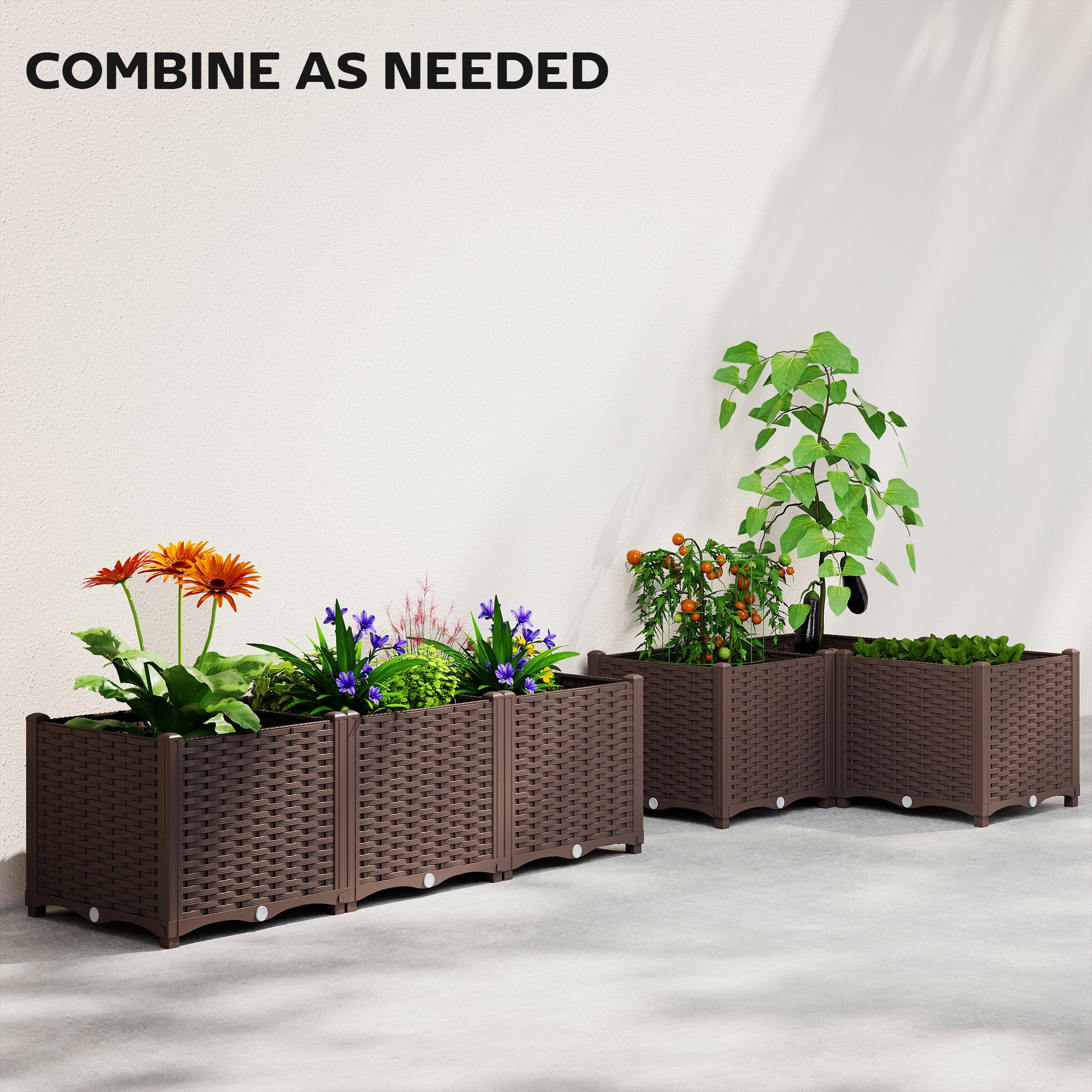 Plastic Raised Garden Bed with Legs, Self Watering Elevated Planter Boxes with Drainage Holes and Plugs