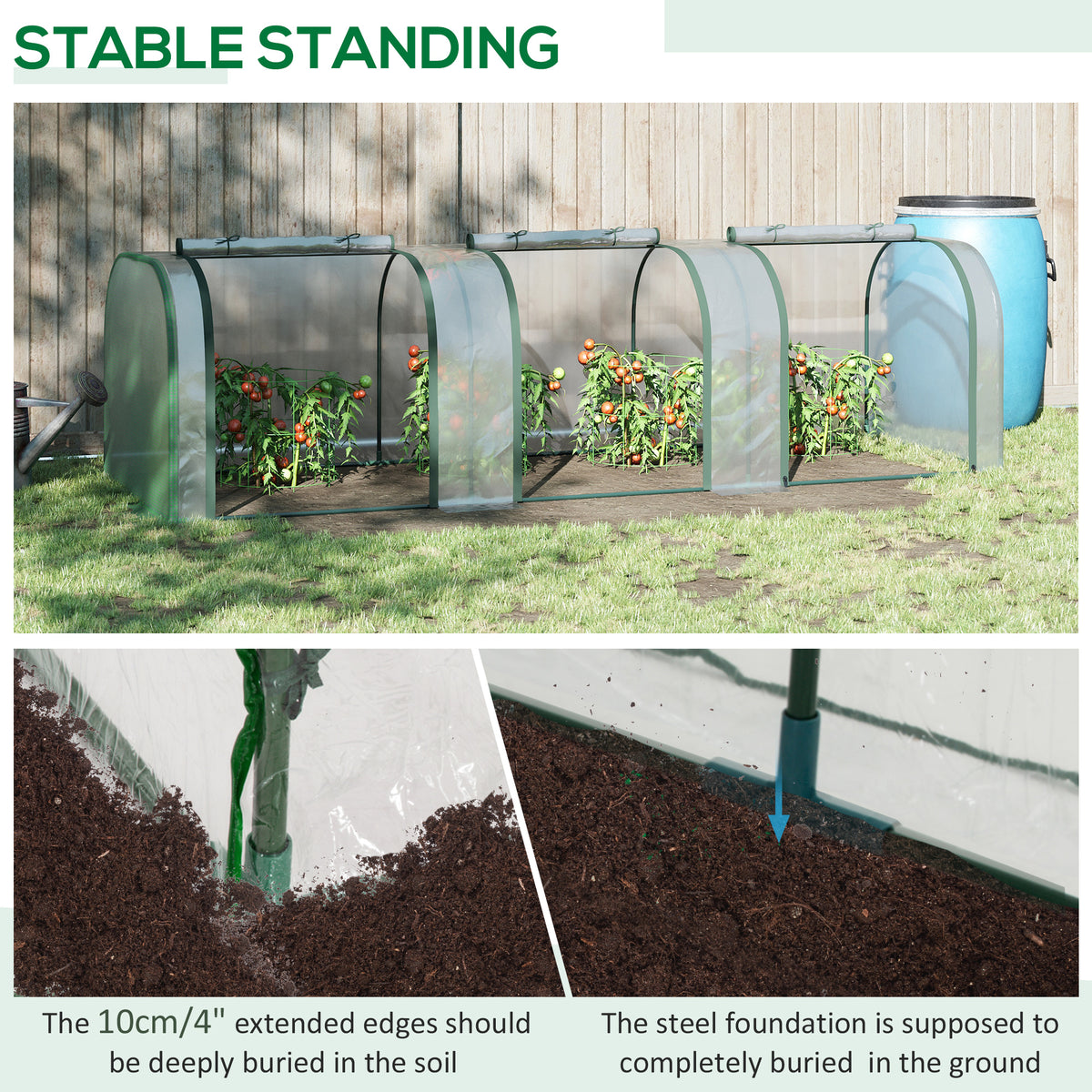 13' x 3' x 2.5' Portable Mini Tunnel Greenhouse with 4 Zipped Doors, Easy Assembly, Clear