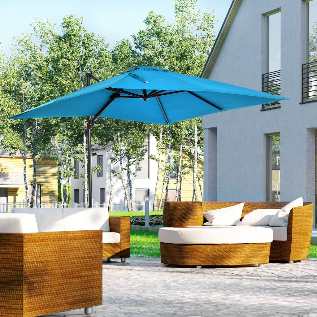 8' x 8' ካሬ ፓትዮ ሃንጊንግ ኦፍሴት ኡምብሬላ ምስ 360° ምዝውዋር፣ ኣሉሚኒየም ደገ ካንቲሊቨር ማርኬት ፓራሶል፣ ቱርኮይዝ