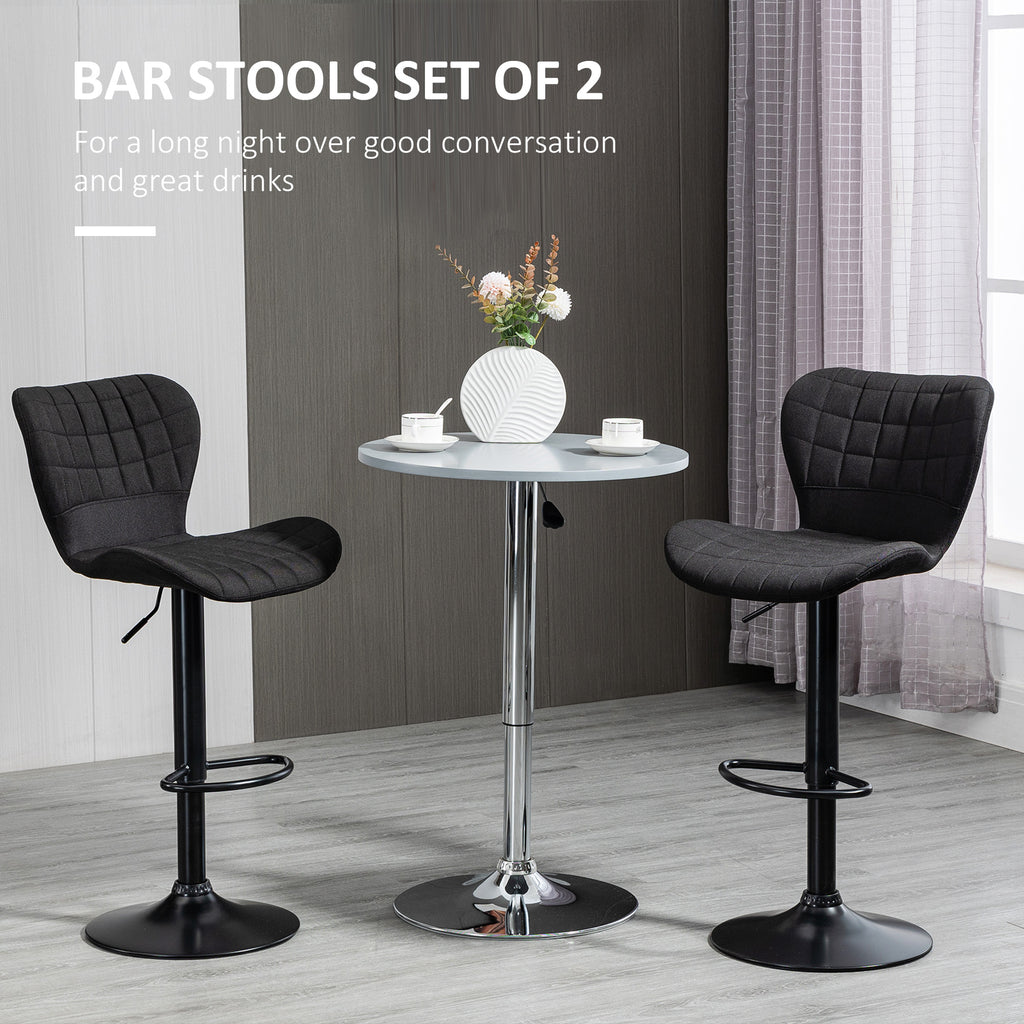 Bar Stools Set of 2, Adjustable Height Swivel Bar Chairs, Linen-feel Fabric Upholstered Kitchen Counter Stools with Wide Seat, Back and Footrest, Grey