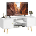 TV Stand Cabinet for TVs up to 55 Inches, Entertainment Unit with Storage Shelves and Wood Legs for Living Room, White