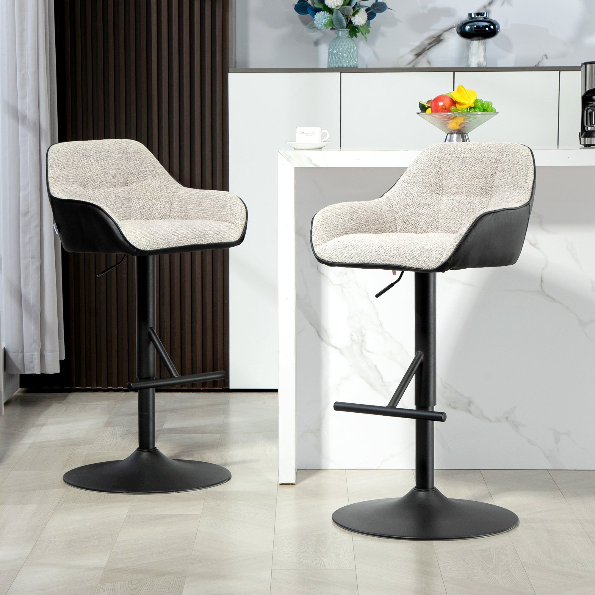 Bar Stools Set of 2, Swivel Counter Height Barstools with Back, Footrest, Armrests, Adjustable Height, Light Grey