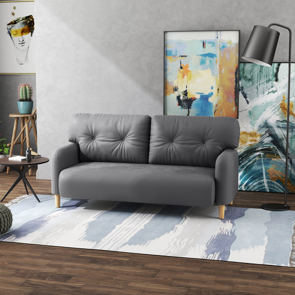 58" 2 Seat Sofa, Modern Love Seats Furniture, Upholstered 2 Seater Couch, Solid Wood Frame, Grey