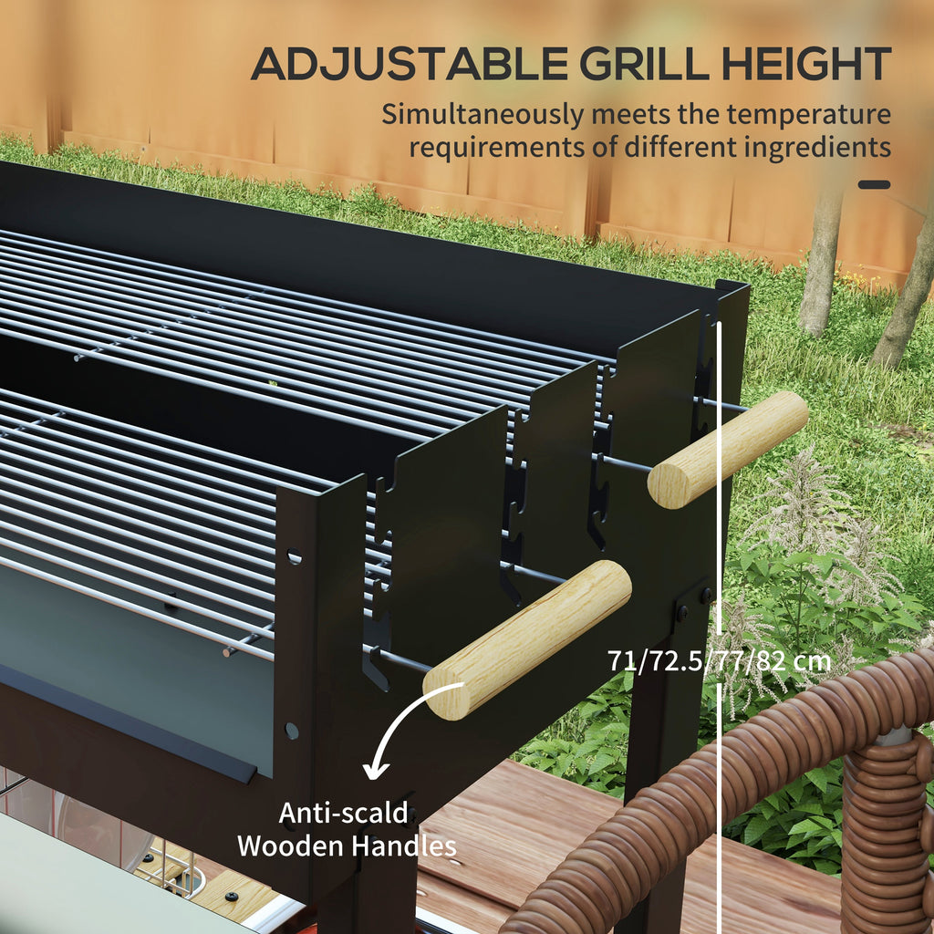 Charcoal Grill,Barbecue Trolley with Double Adjustable Grill, Side Table, Storage Shelf and Wheels, Black