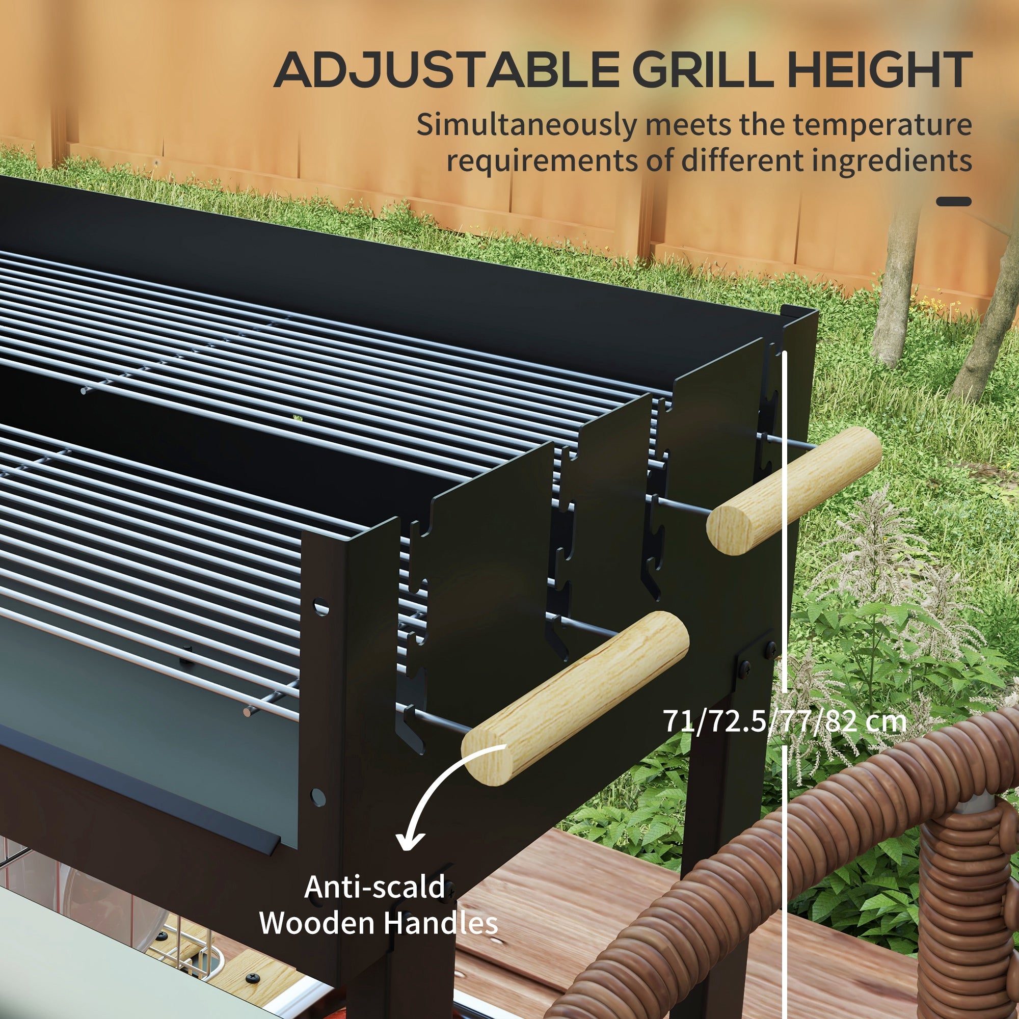 Charcoal Grill,Barbecue Trolley with Double Adjustable Grill, Side Table, Storage Shelf and Wheels, Black