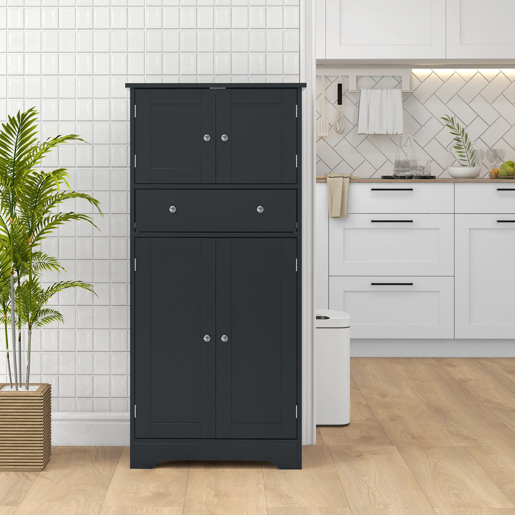 50.5" Kitchen Storage Cabinet, Modern Kitchen Pantry Cabinet with 4 Doors, Drawer, Adjustable Shelf, Black