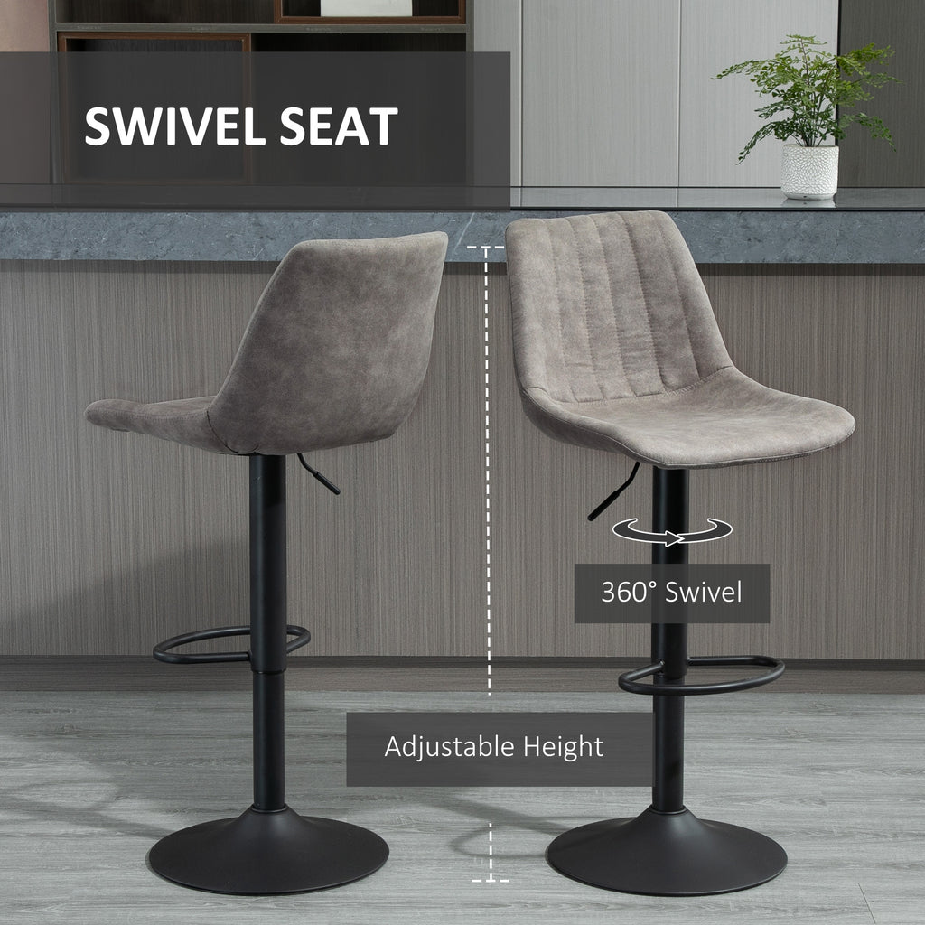 Adjustable Bar Stools Set of 2, Leathaire Swivel Barstools with Back and Footrest, Upholstered Bar Chairs for Kitchen, Dining Room, Home Pub, Brown