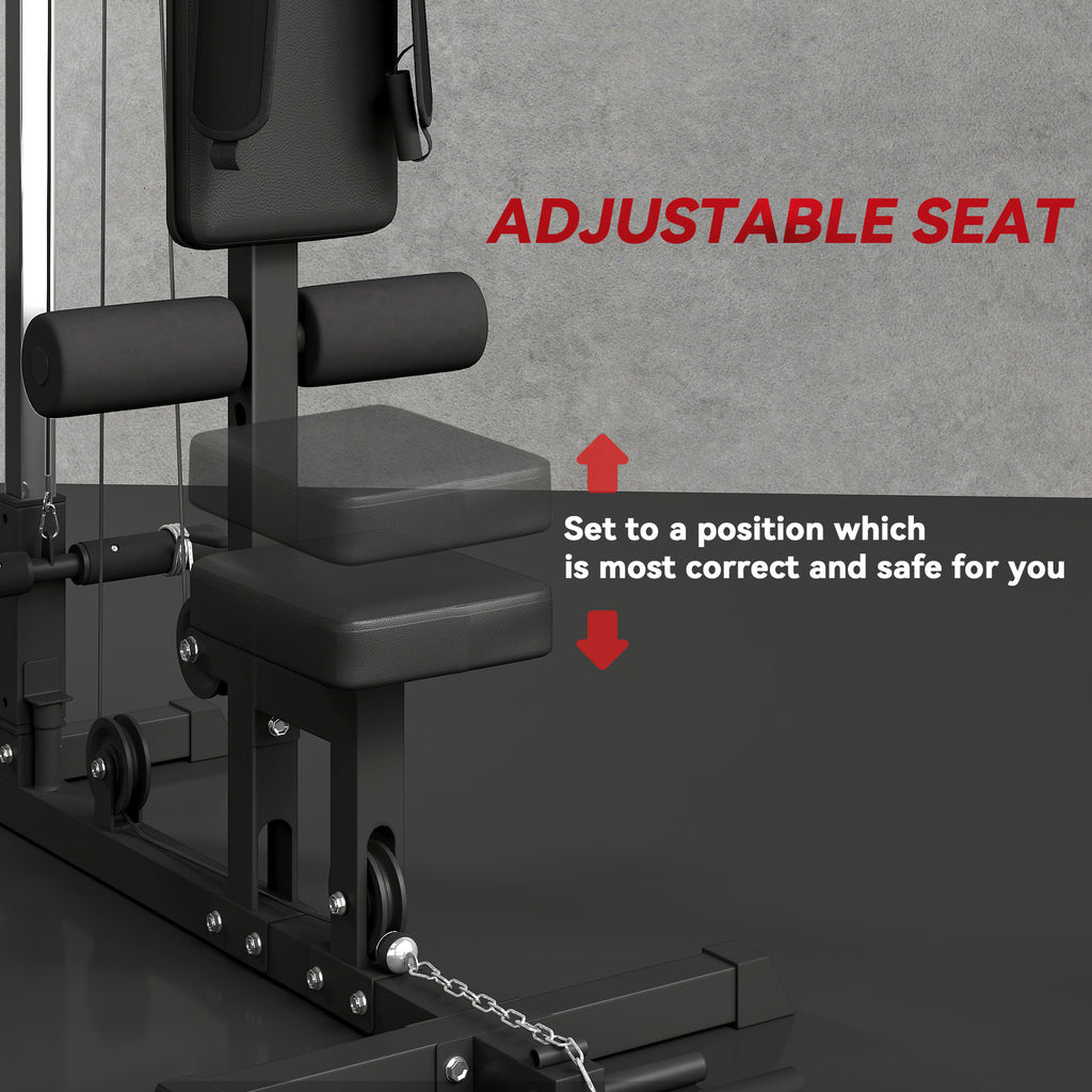 Soozier Lat Pull Down Machine, High / Low Pulley Machine with Adjustable Seat and Flip-Up Footplate, Red
