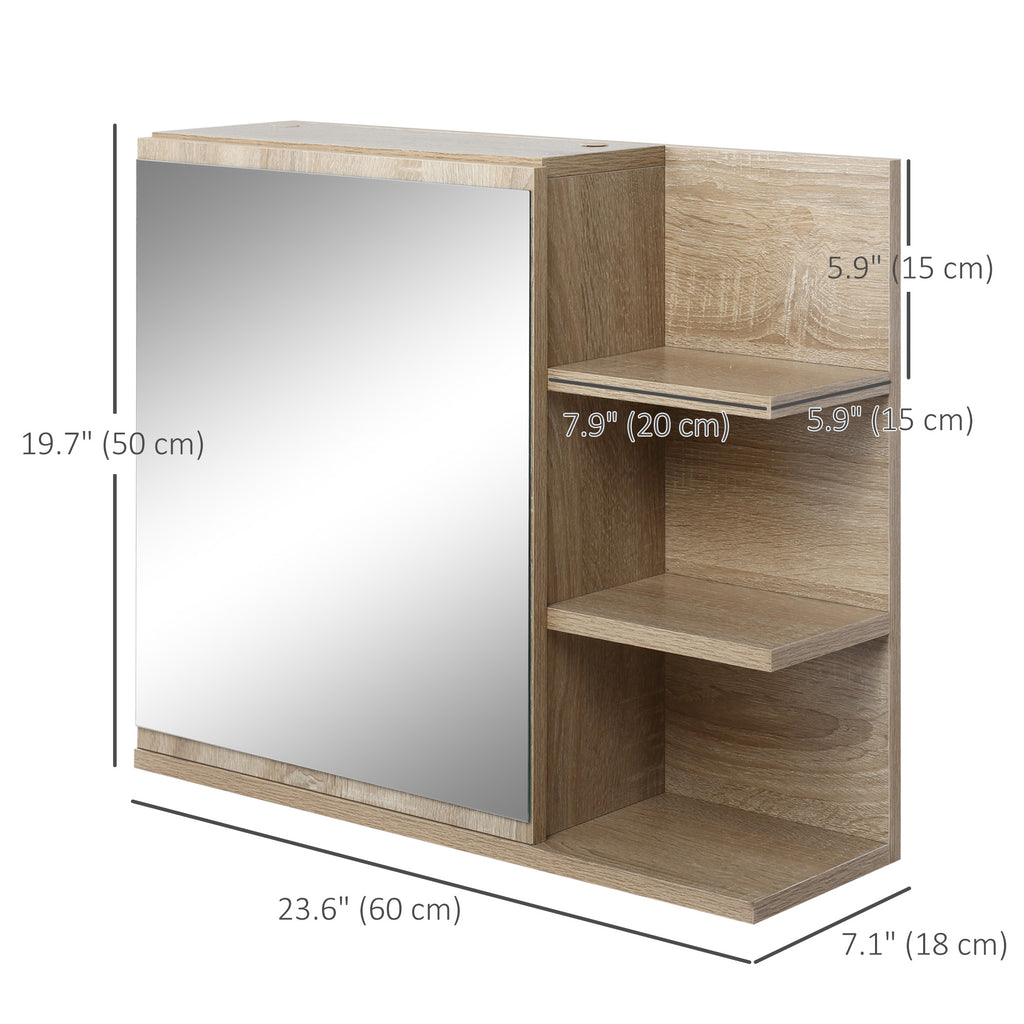 Medicine Cabinet with Mirror, Wall Mounted Bathroom Mirror Cabinet, Bathroom Wall Cabinet with 3 Open Shelves, Natural