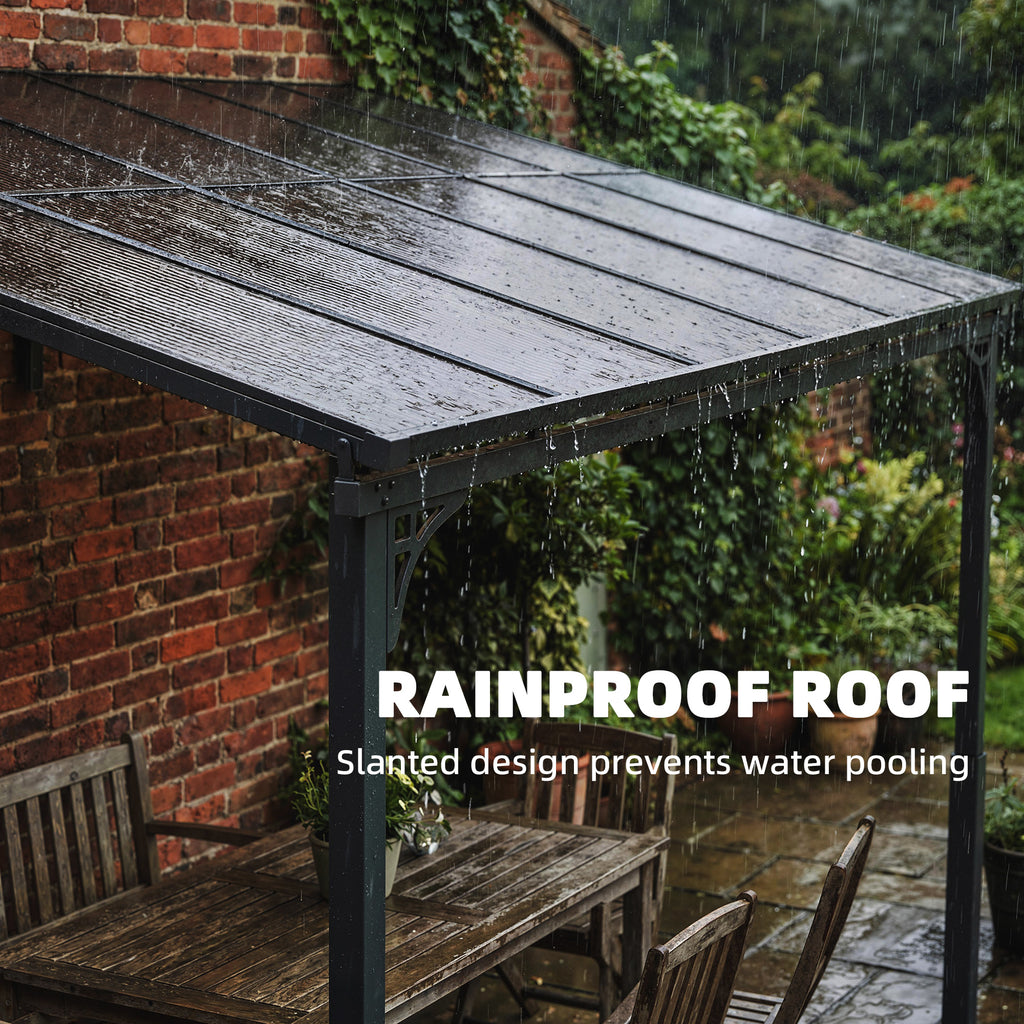 11' x 10' Outdoor Pergola, Wall Mounted Hardtop Lean-to Gazebo with Polycarbonate Roof and Metal-Aluminium Frame