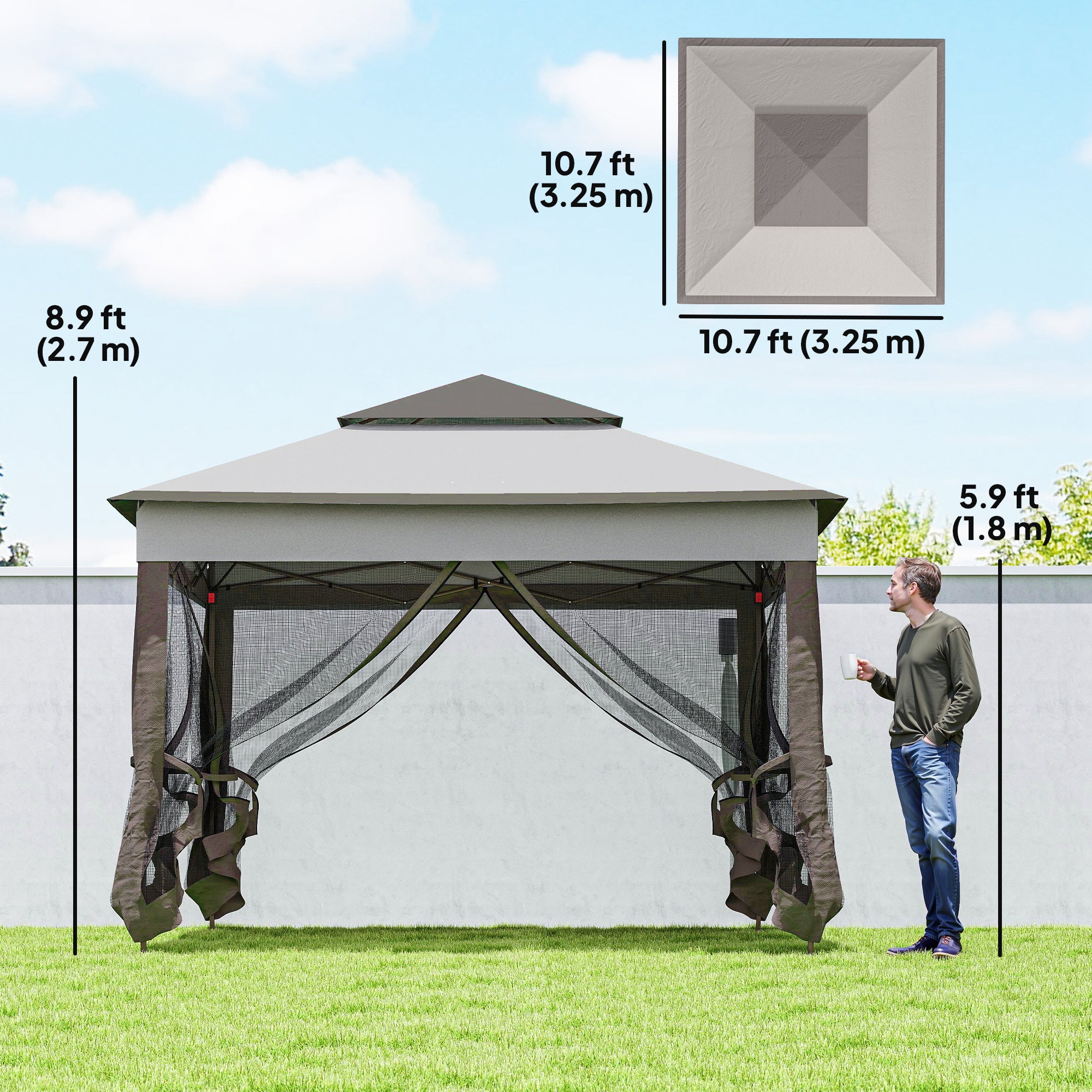 11' x 11' Pop Up Canopy 2-Tier Soft Top Shelter Event Tent w/ Netting Carry Bag for Patio Backyard Garden, Mixed Grey