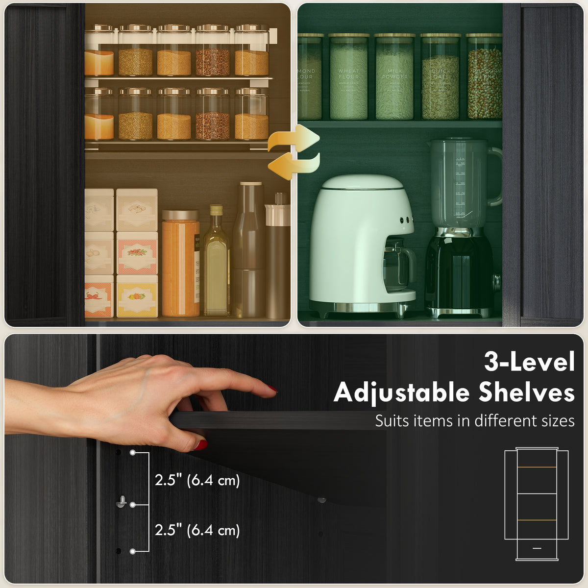 71" Pantry Cabinet, Kitchen Storage Cabinet with Adjustable Shelves, 2 Doors and Drawer for Dining Room, White